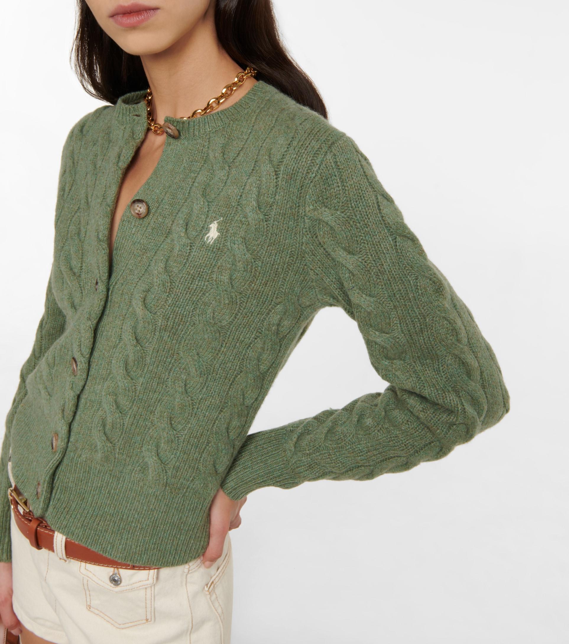 Polo Ralph Lauren Cable-knit Wool-blend Cardigan in Green | Lyst