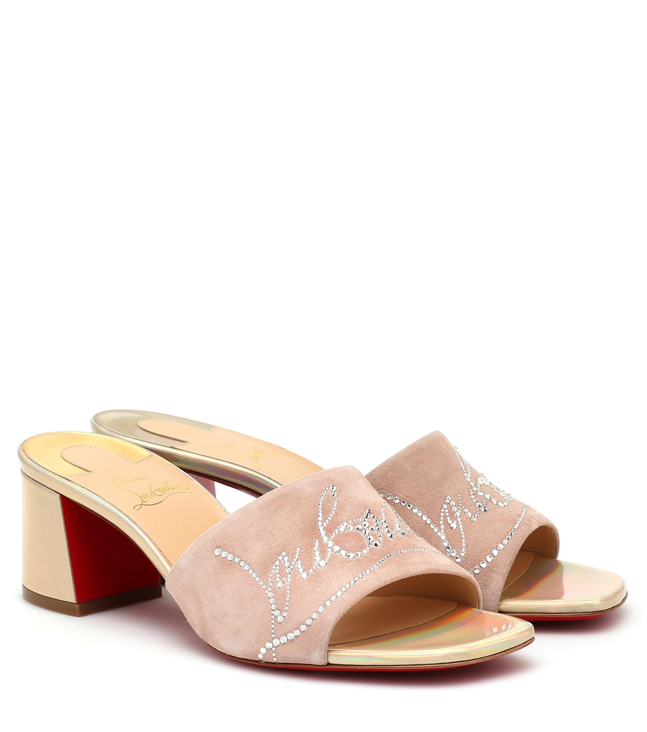 Christian Louboutin Dear Home 55 Embellished Suede Sandals in Pink | Lyst