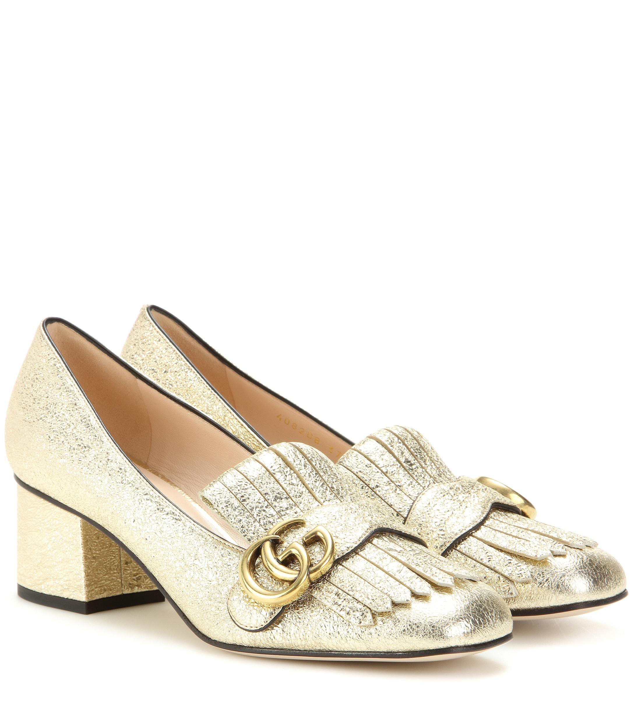 Gucci Marmont Leather Loafer Pumps in Gold (Metallic) - Lyst
