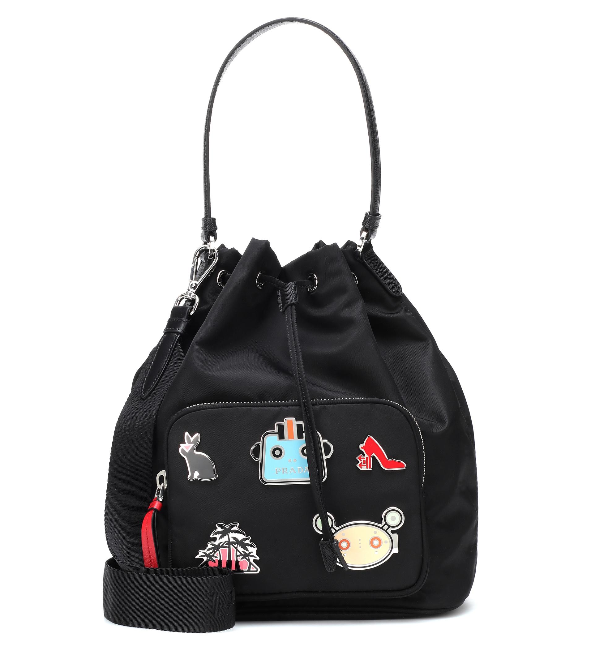 Prada Leather Nylon Bucket Bag Robot Nero in Black | Lyst