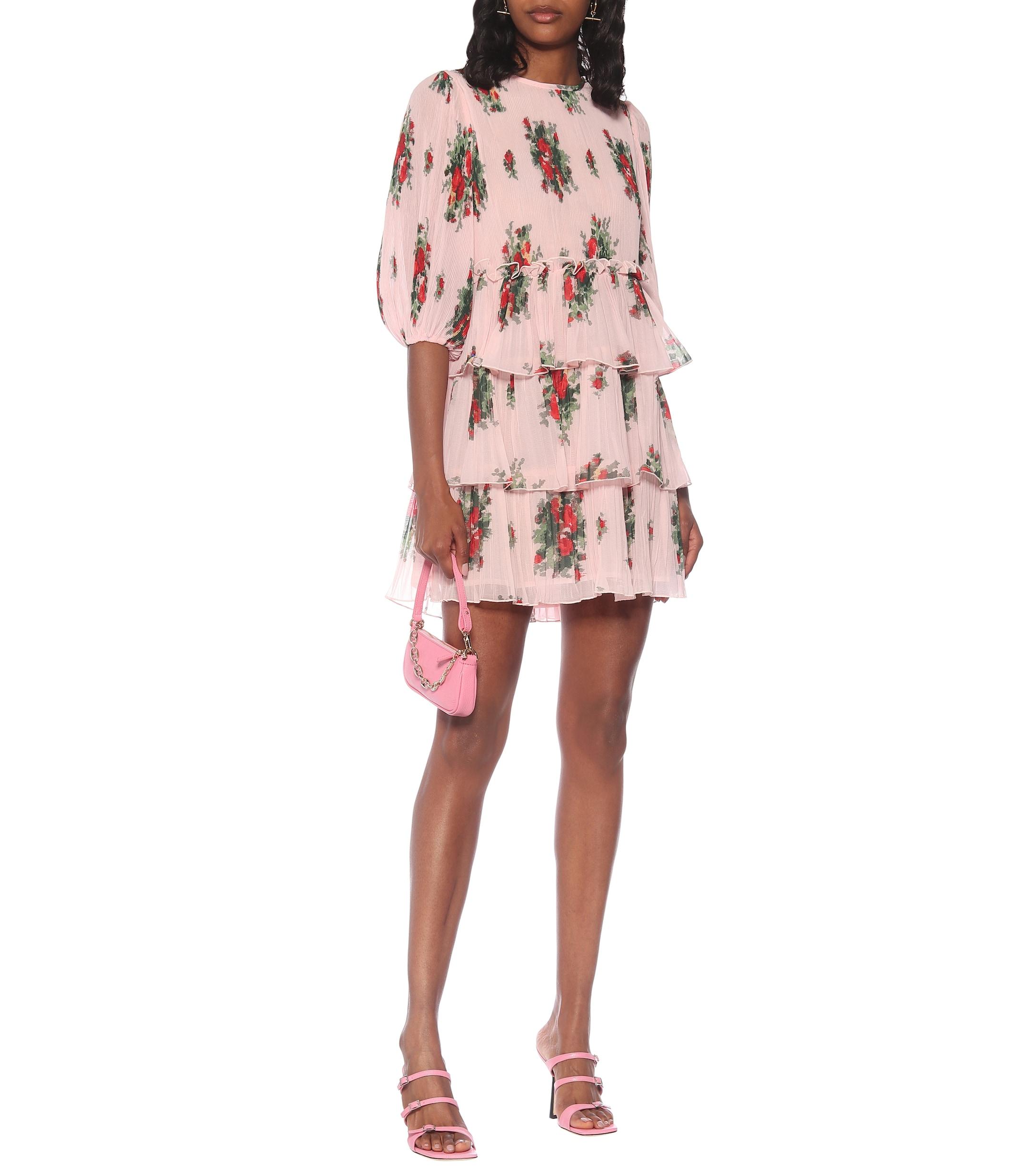 Ganni Pleated Georgette Mini Dress Cherry Blossom Size 38 in Pink | Lyst