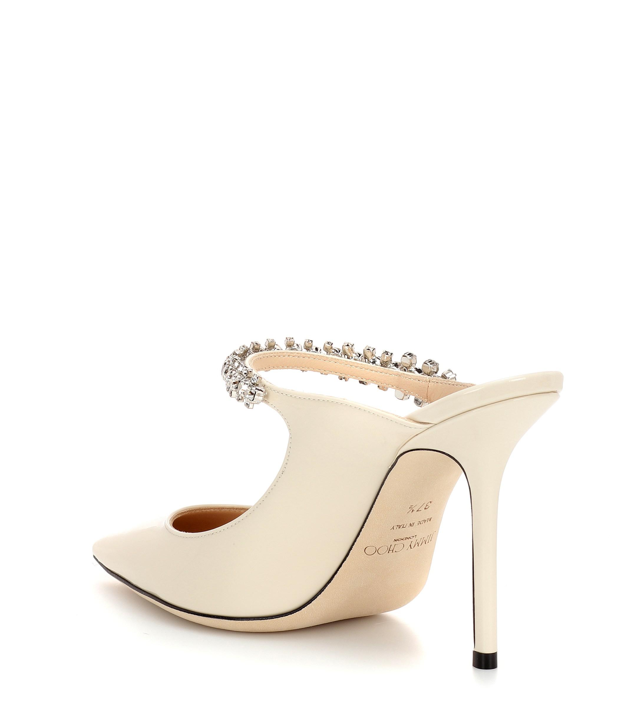 Jimmy Choo Bing 100 Crystal-embellished Patent-leather Mules in Ivory (White) - Lyst