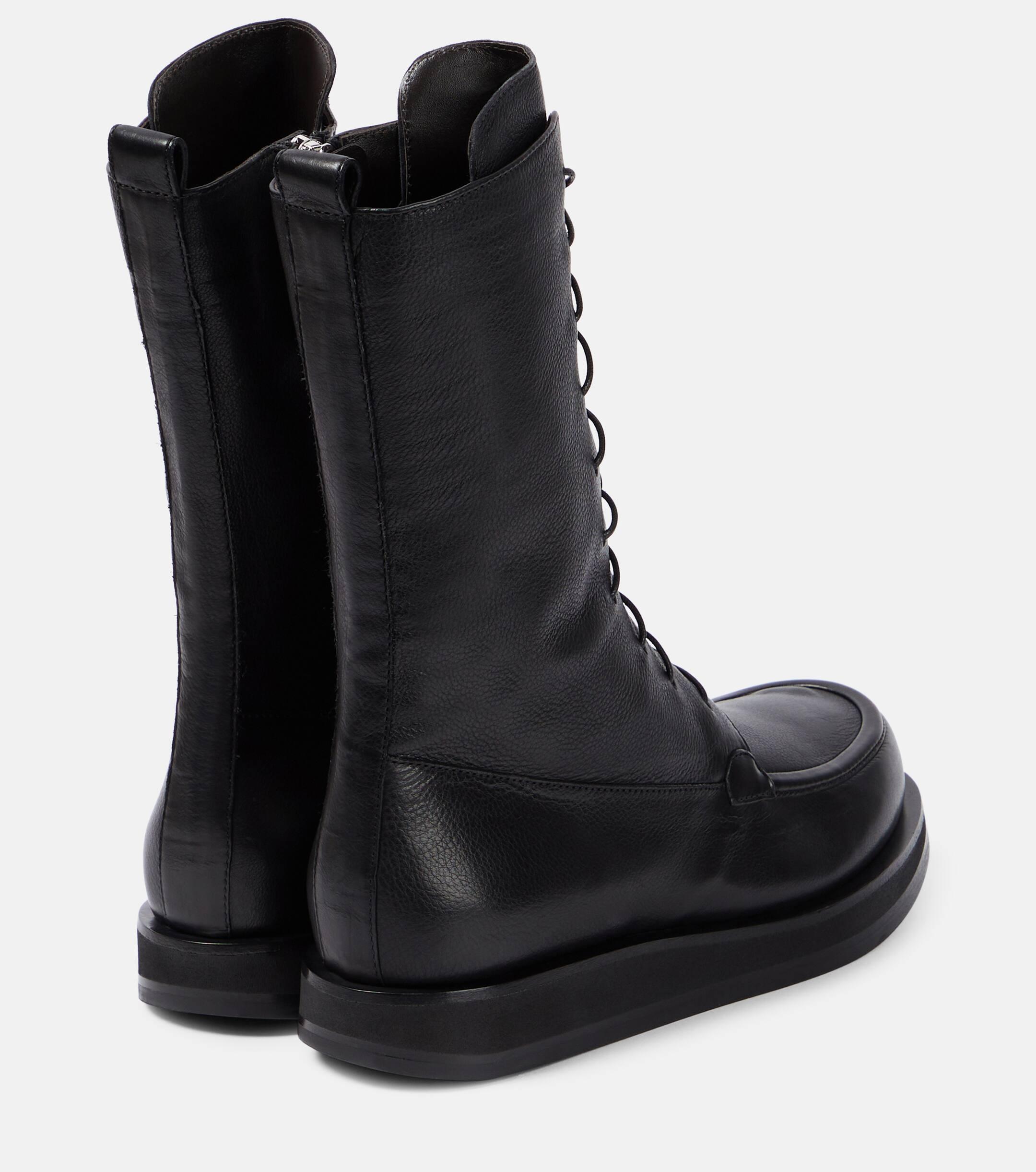 The Row Patty Leather Combat Boots in Black Lyst UK