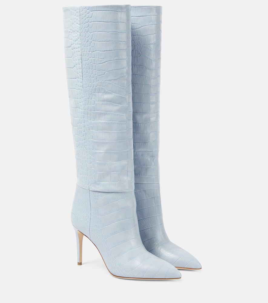 Paris Texas Croc-Effect Leather Knee-High Boots in Blue | Lyst