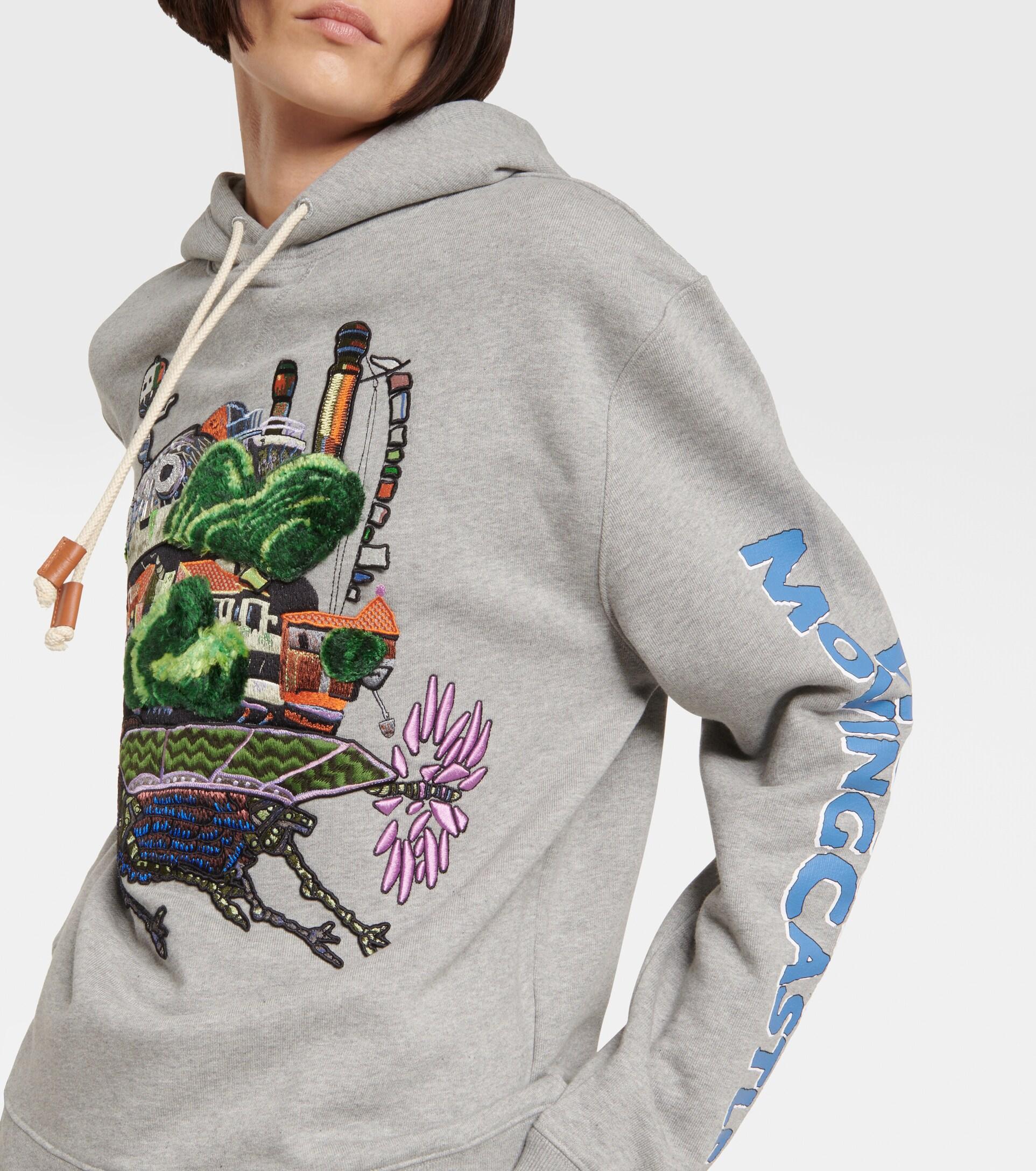 Loewe X Howl's Moving Castle Embroidered Cotton Hoodie in Gray | Lyst