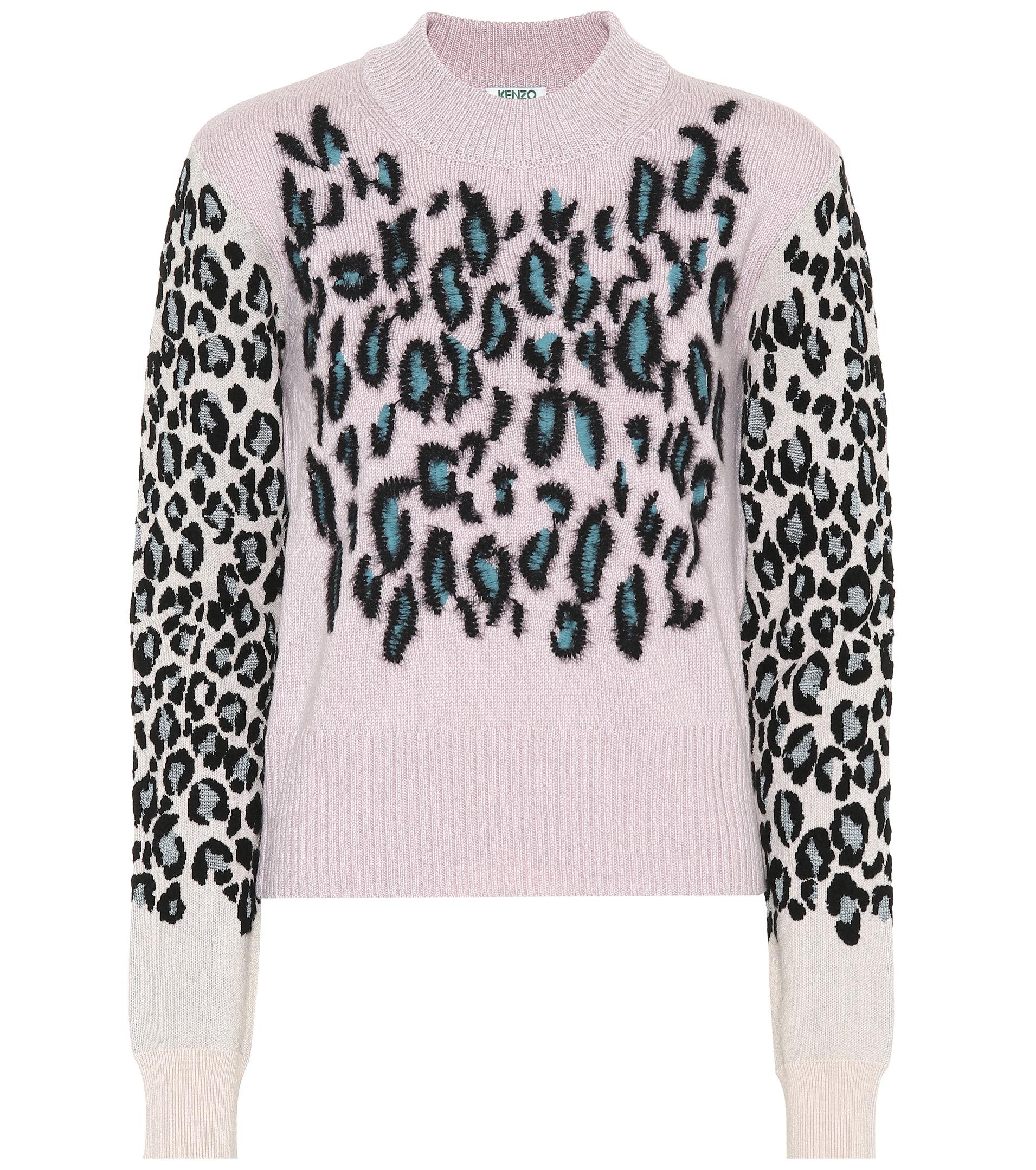 KENZO Wool Leopard Jacquard Sweater in 