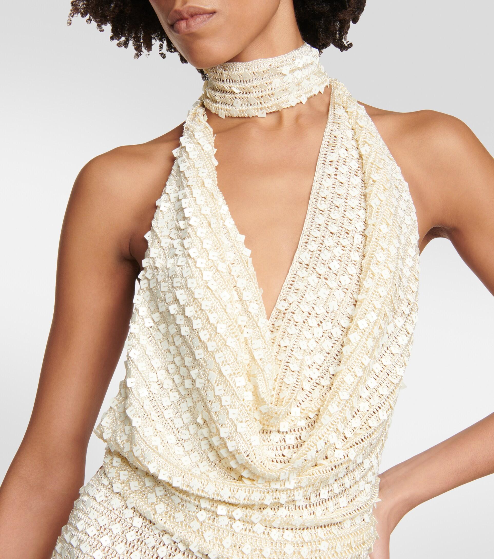 AYA MUSE Sequined Halterneck Maxi Dress in White | Lyst