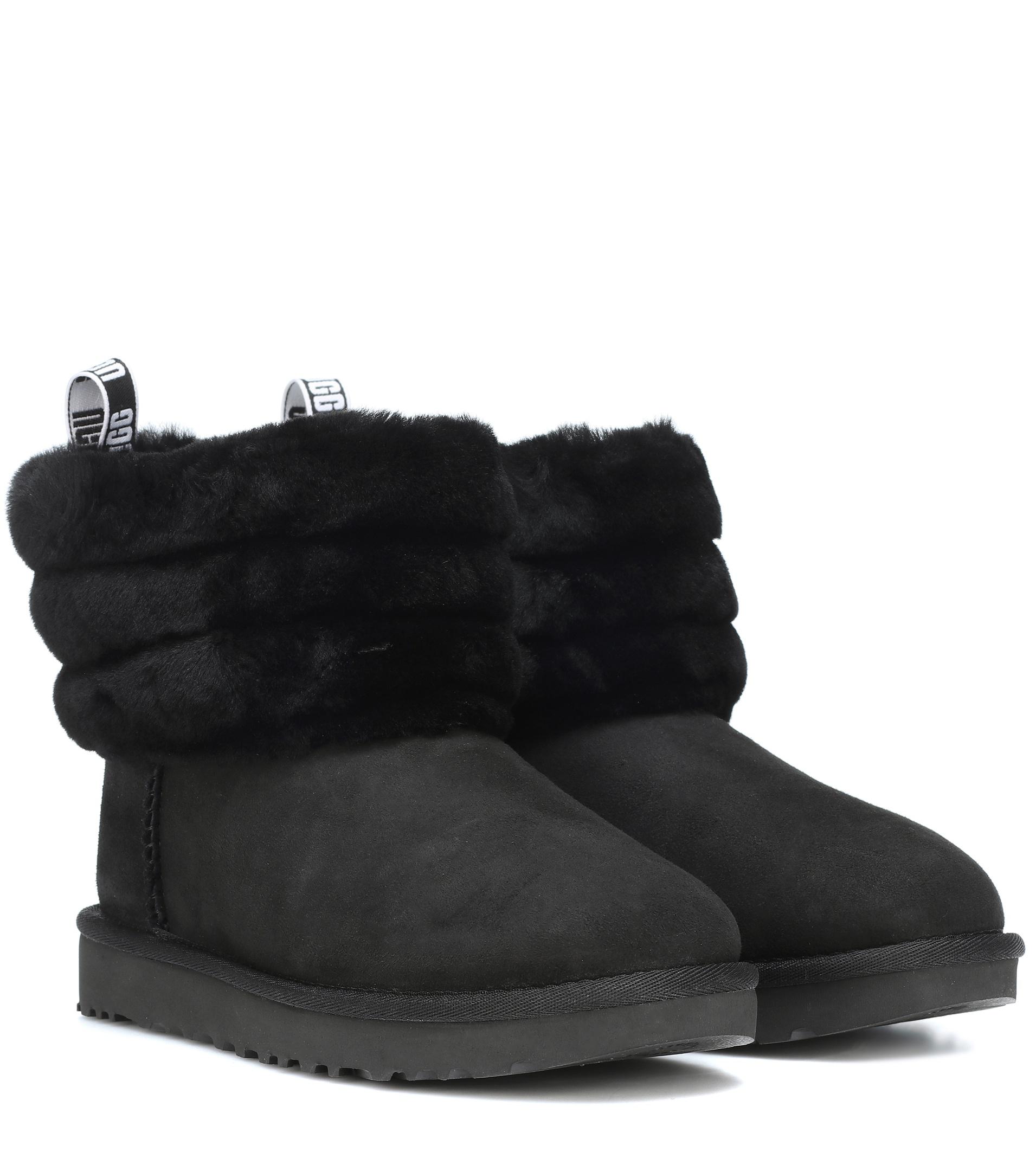 ugg classic mini fluff ankle boots in black