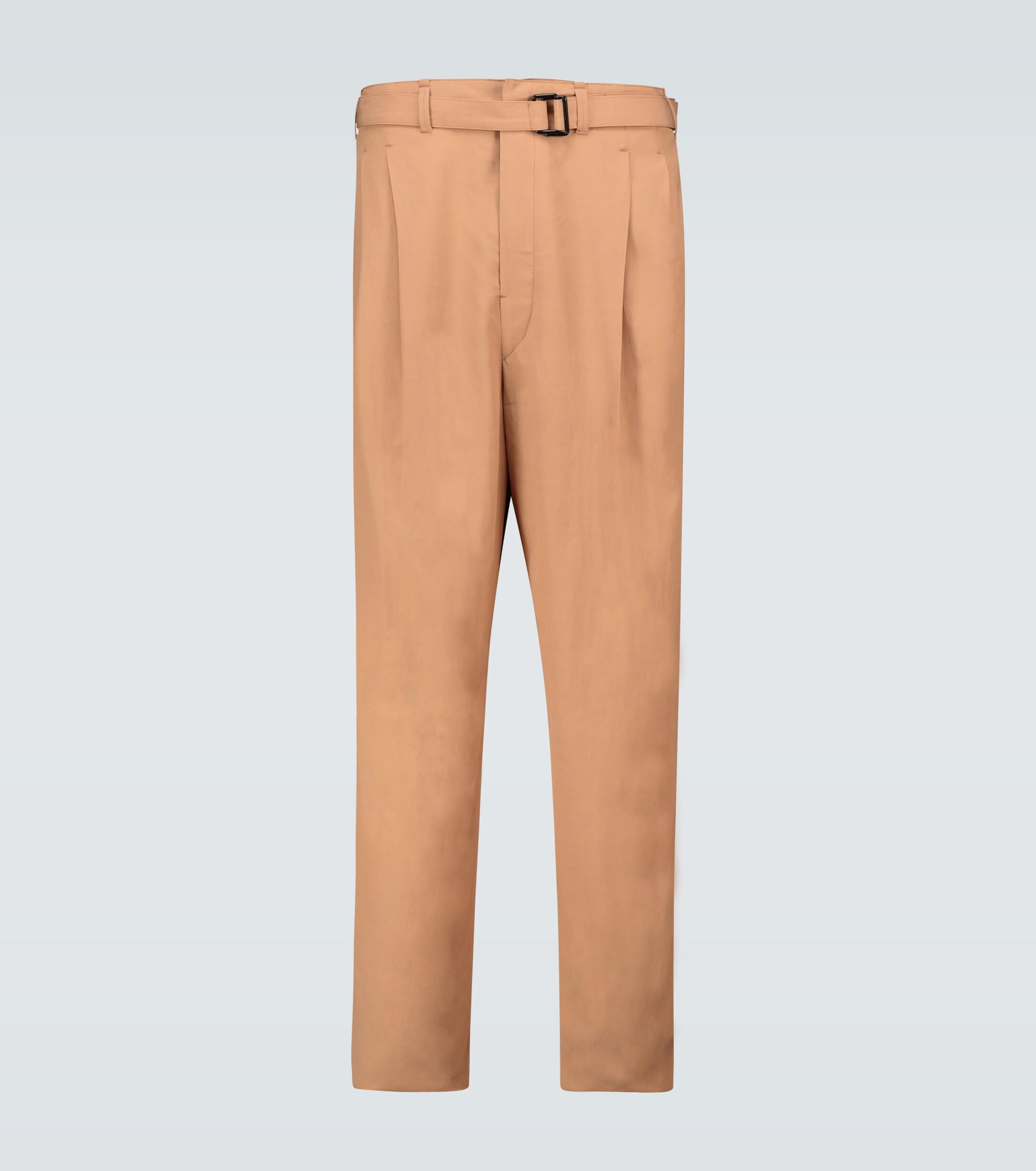 Lemaire Cotton Pleated Pants With Belt in Beige (Natural) for Men - Lyst