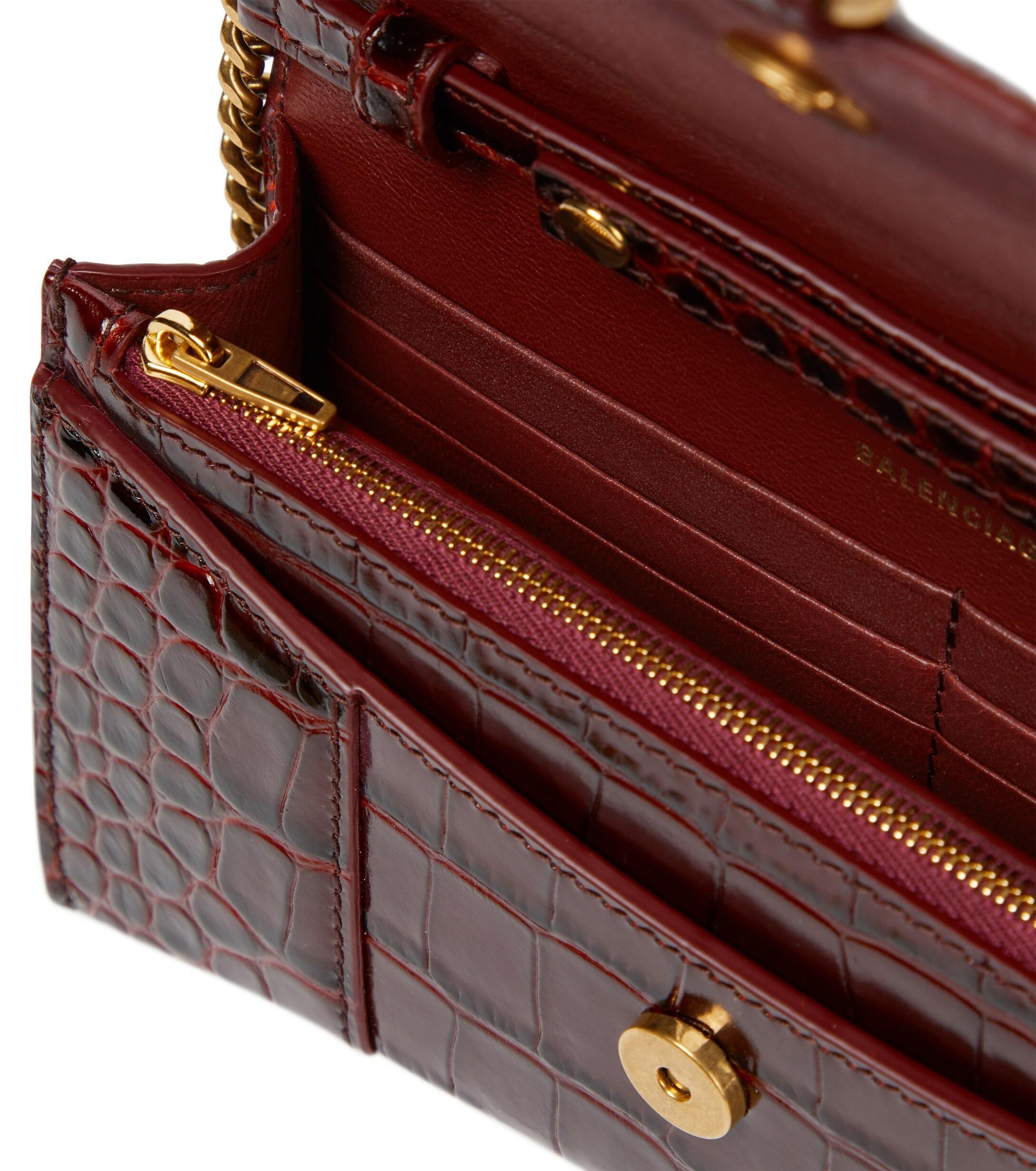 Balenciaga Hourglass Leather Wallet On Chain in Red | Lyst