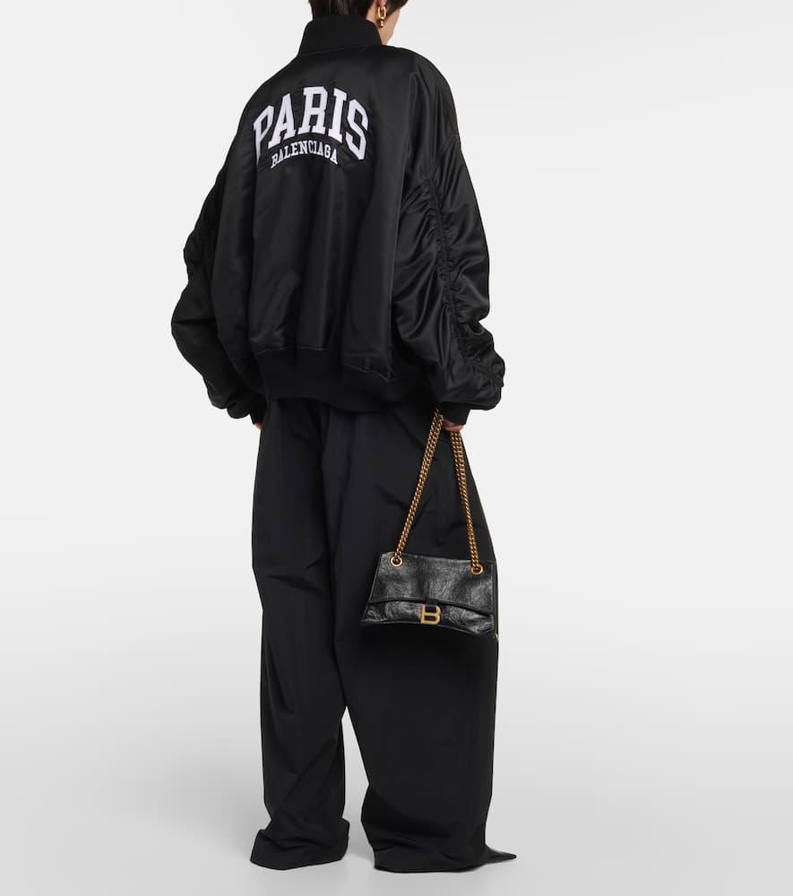 Balenciaga Paris Satin Varsity Jacket in Black Lyst UK