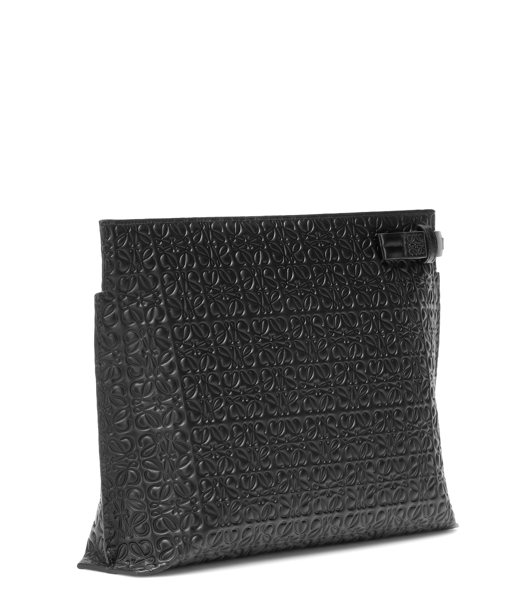 Loewe T Embossed Leather Pouch in Black | Lyst