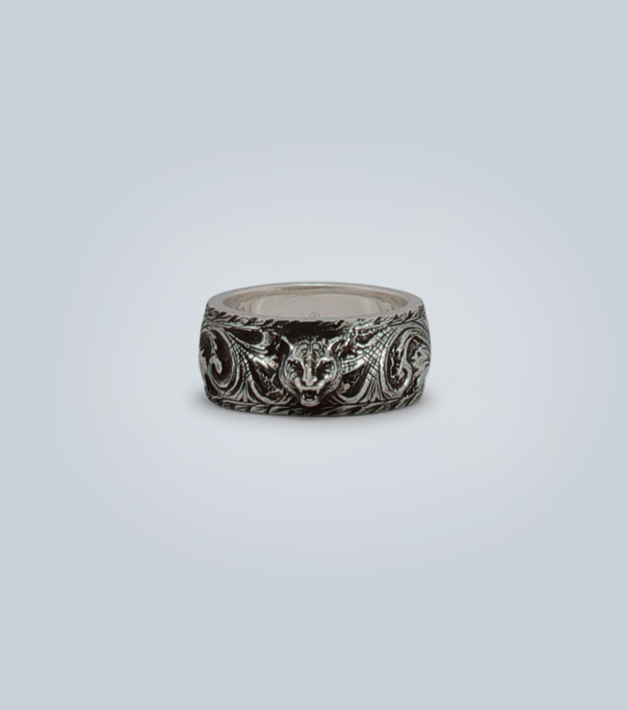 Gucci Thin Silver Ring With Feline Head in Metallic for Men - Lyst