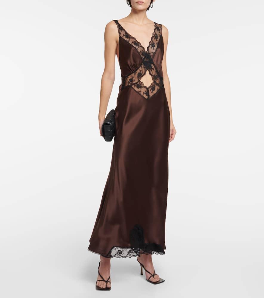 SIR. Aries Lace-Trimmed Halterneck Silk Gown in Brown | Lyst