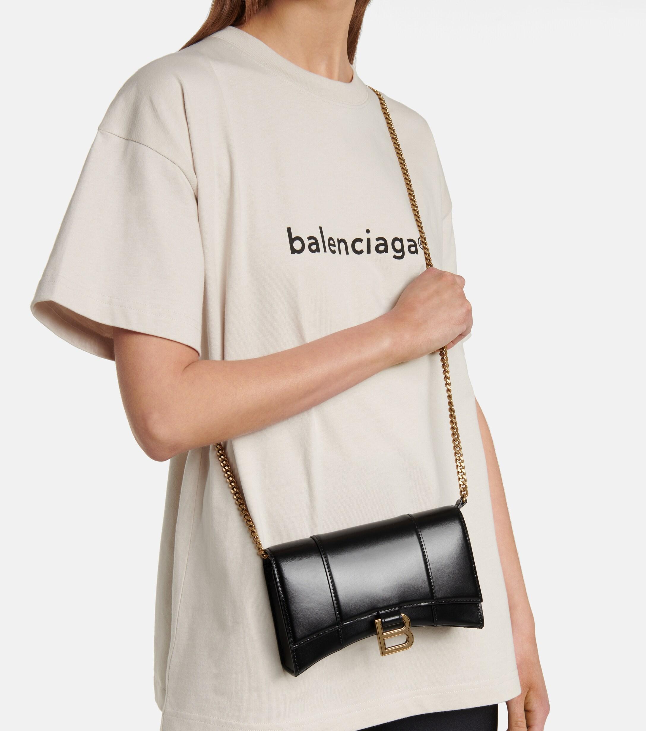 Balenciaga Hourglass Leather Wallet On Chain in Black - Save 17 