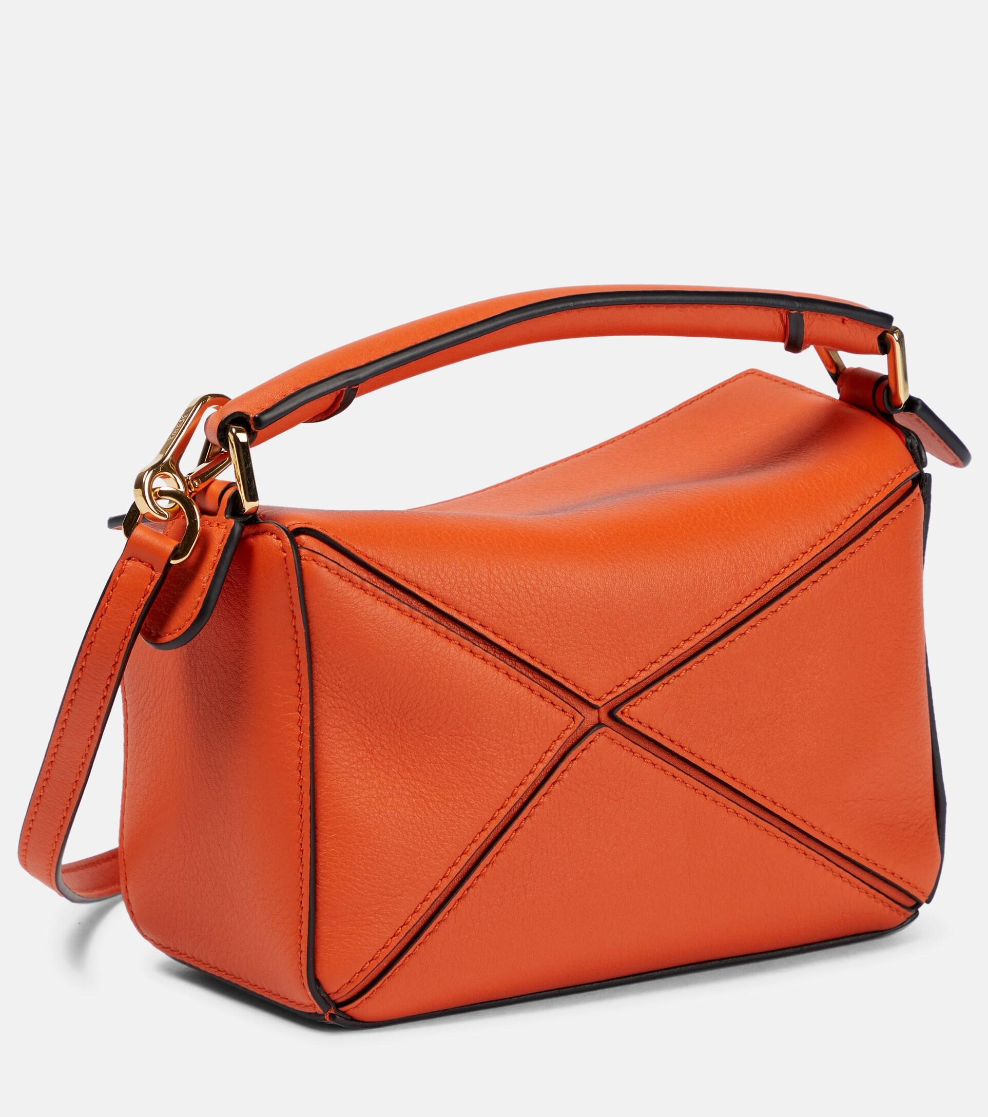 Orange Puzzle Fold mini leather tote bag, LOEWE