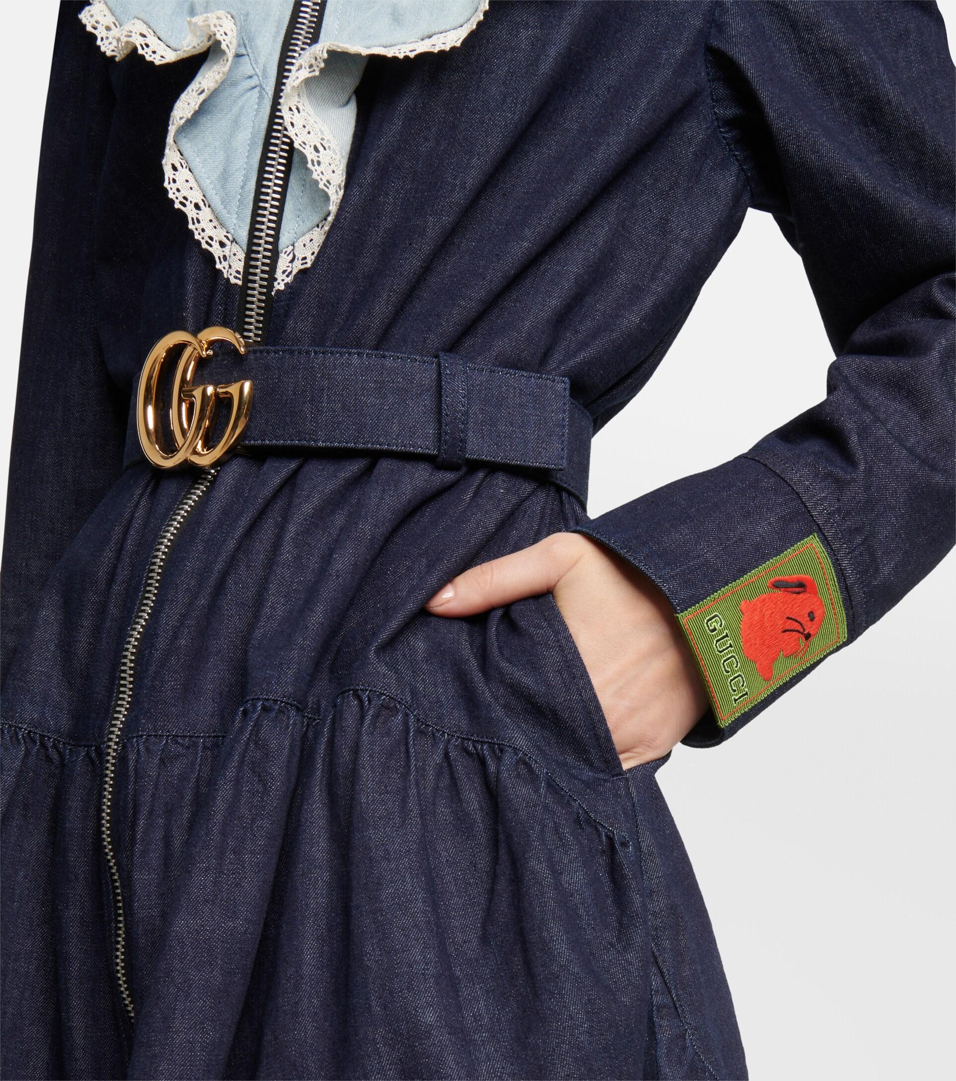 Gucci Lace-trimmed Denim Dress in Blue | Lyst
