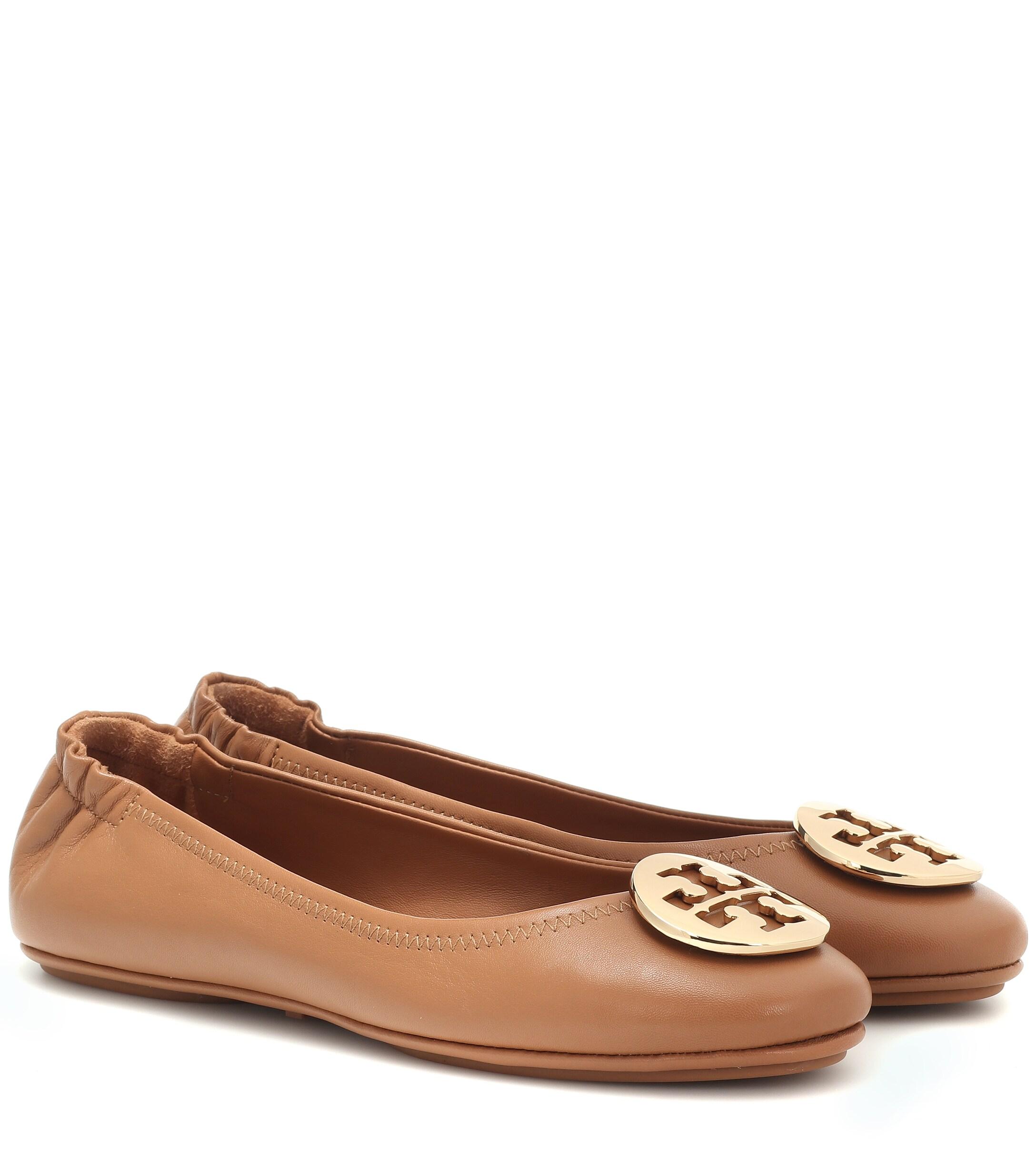 Tory Burch Minnie Travel Leather Ballet Flats in Brown - Lyst