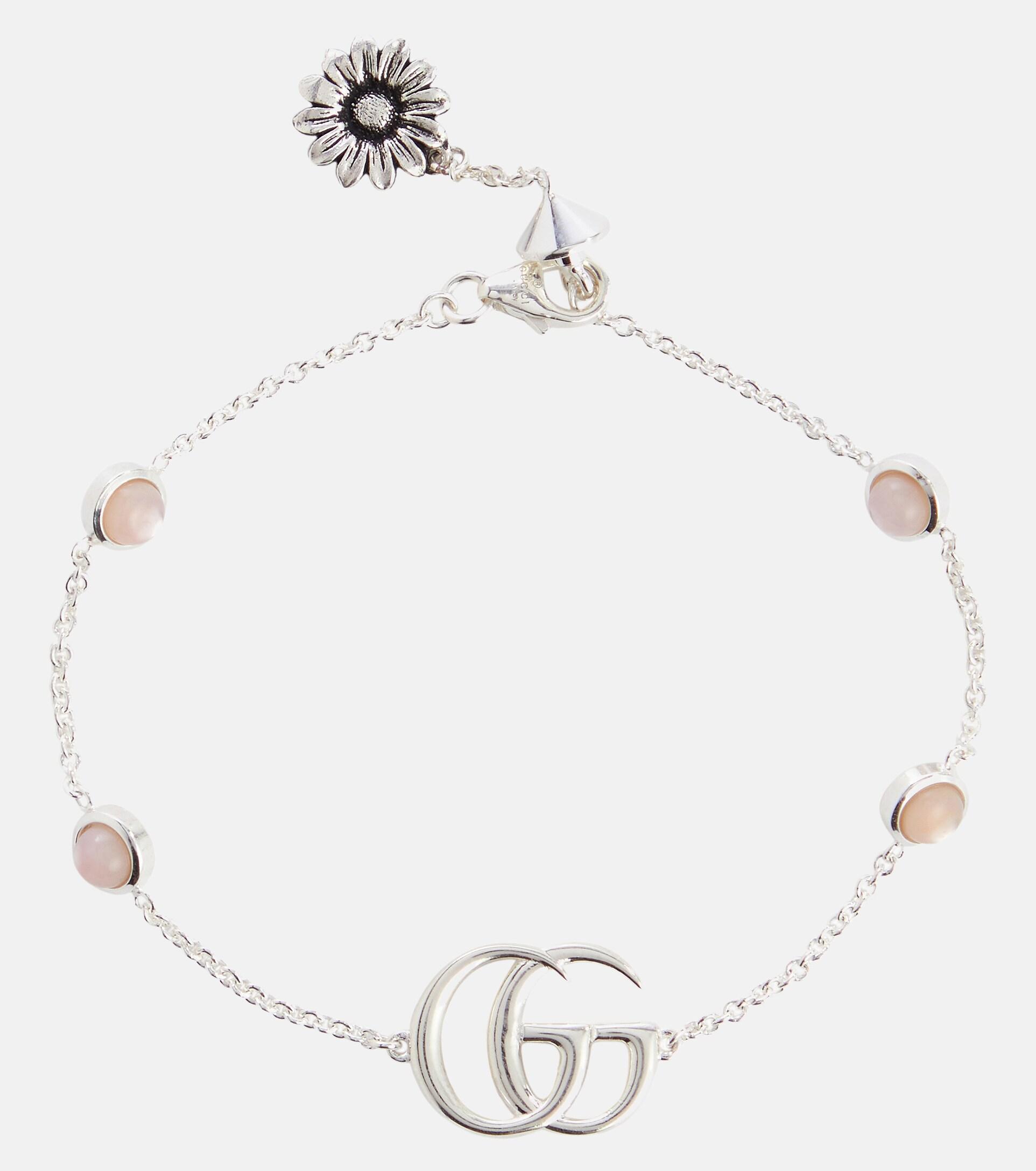 Gucci Double G Sterling Silver Bracelet With Mother Of Pearl in White | Lyst