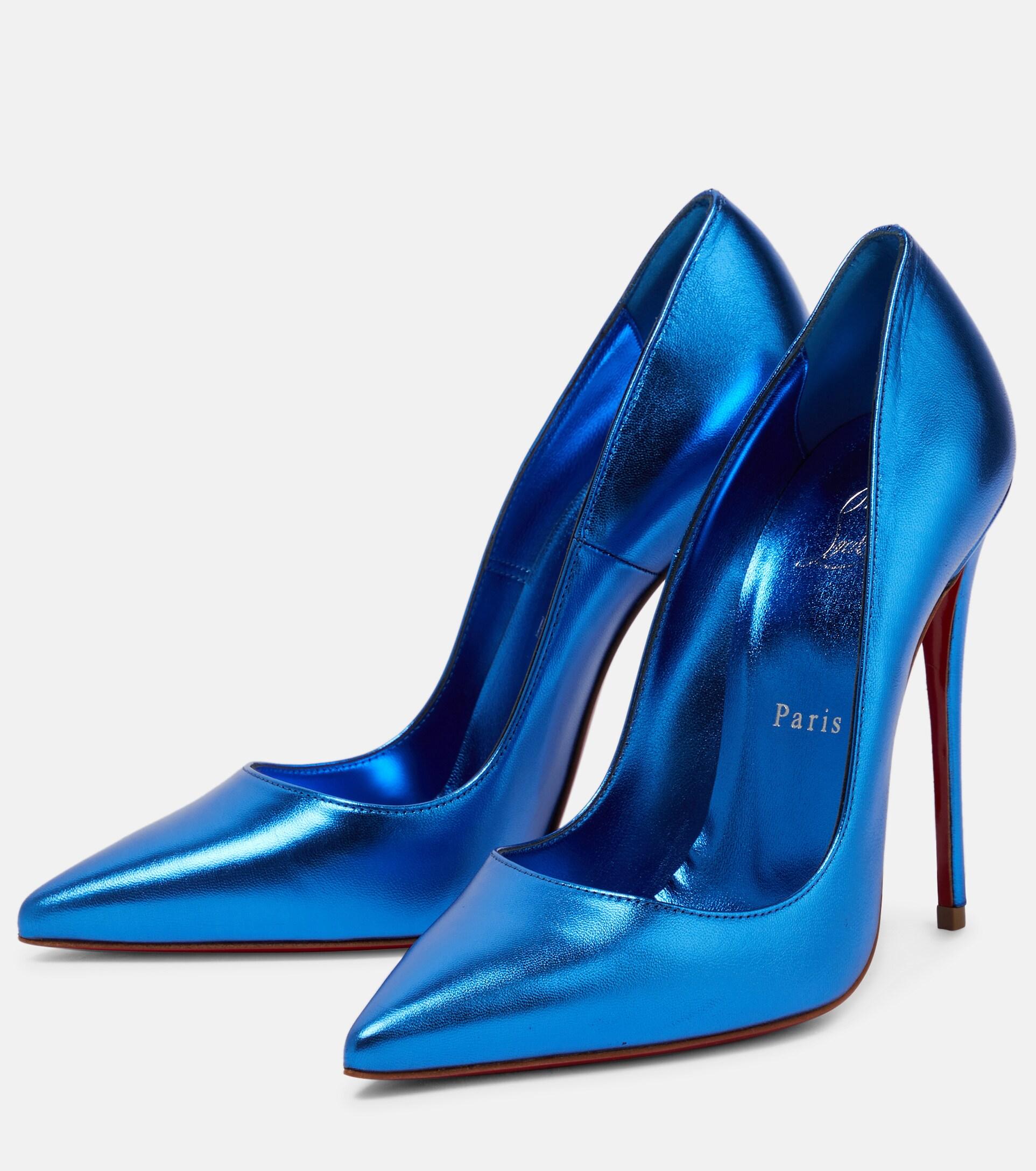 120mm Christian Louboutin Dark Blue V-neck Pumps paired with Louis