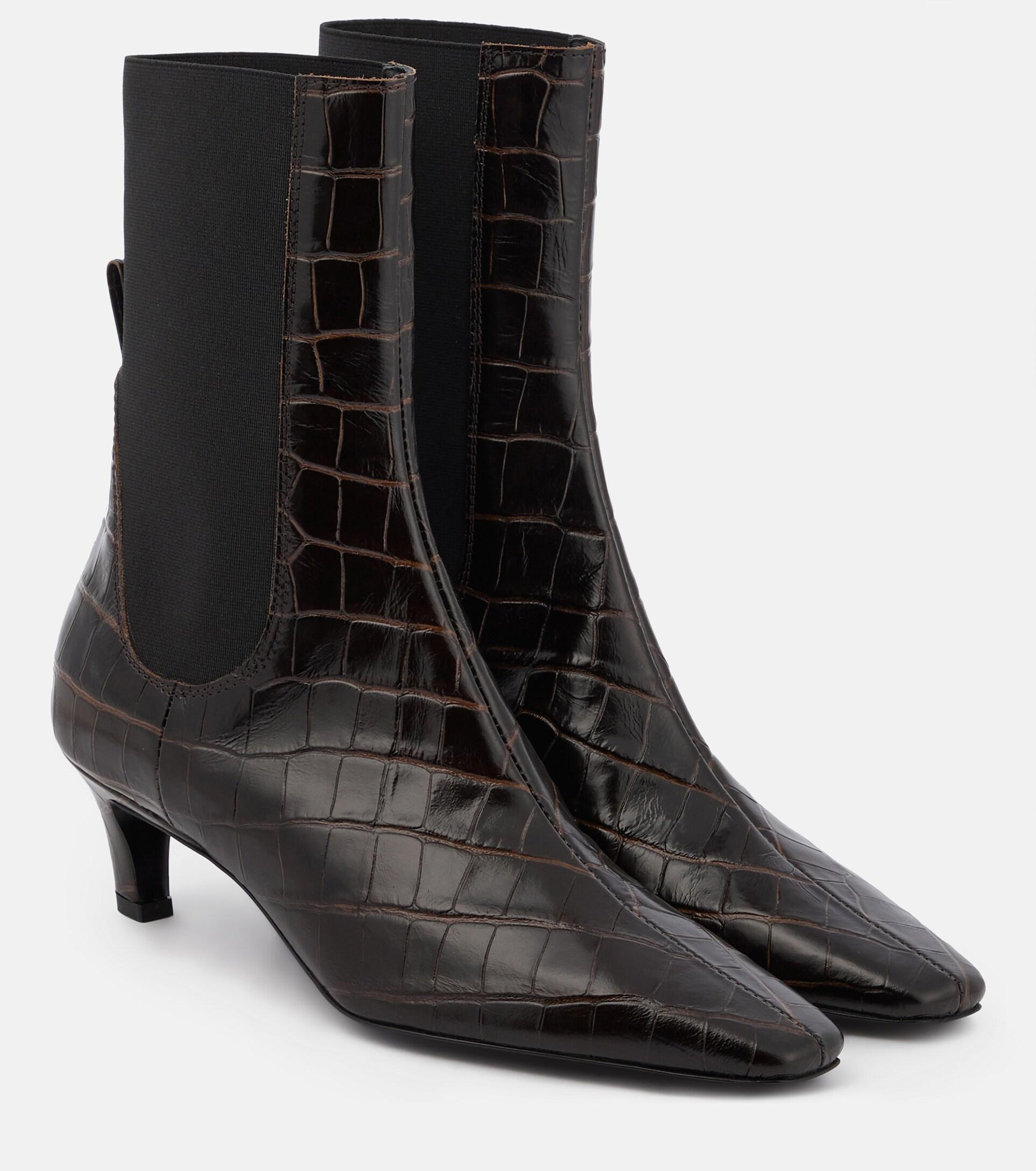 Totême Croc-effect Leather Ankle Boots in Black | Lyst