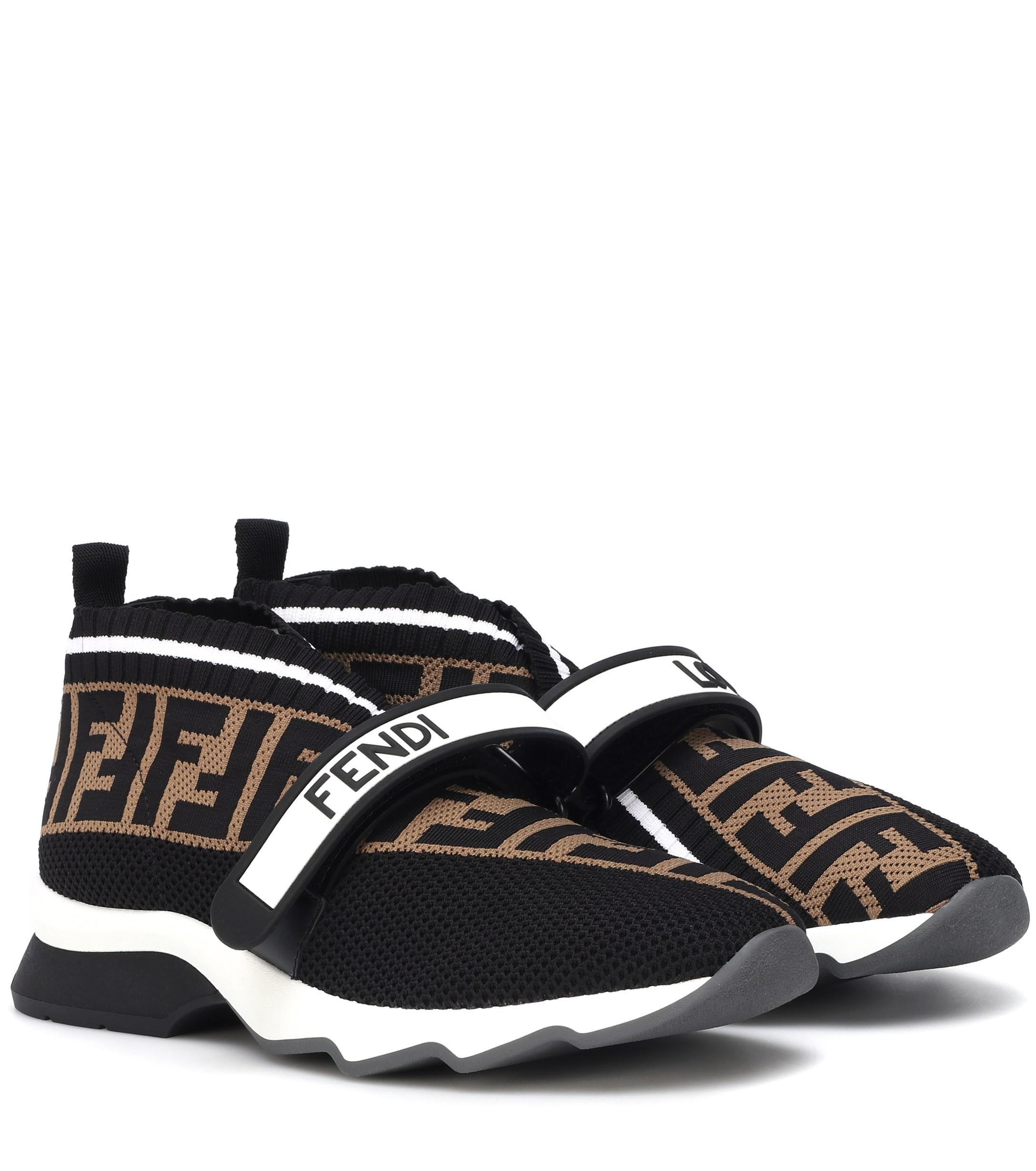 Fendi Leather Rockoko Knit Sneakers in Brown - Lyst