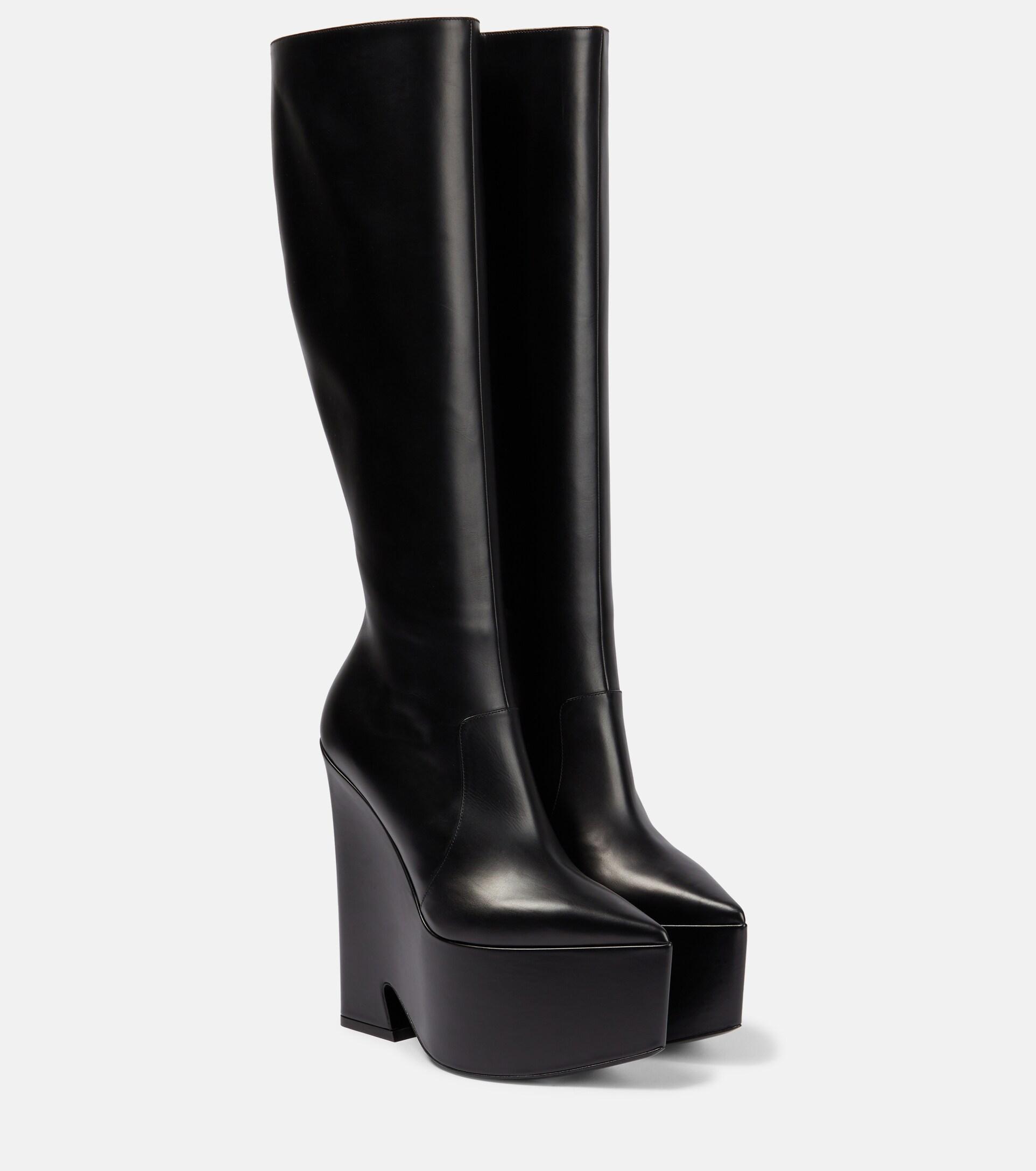 Versace Tempest Leather Platform Knee-high Boots in Black | Lyst
