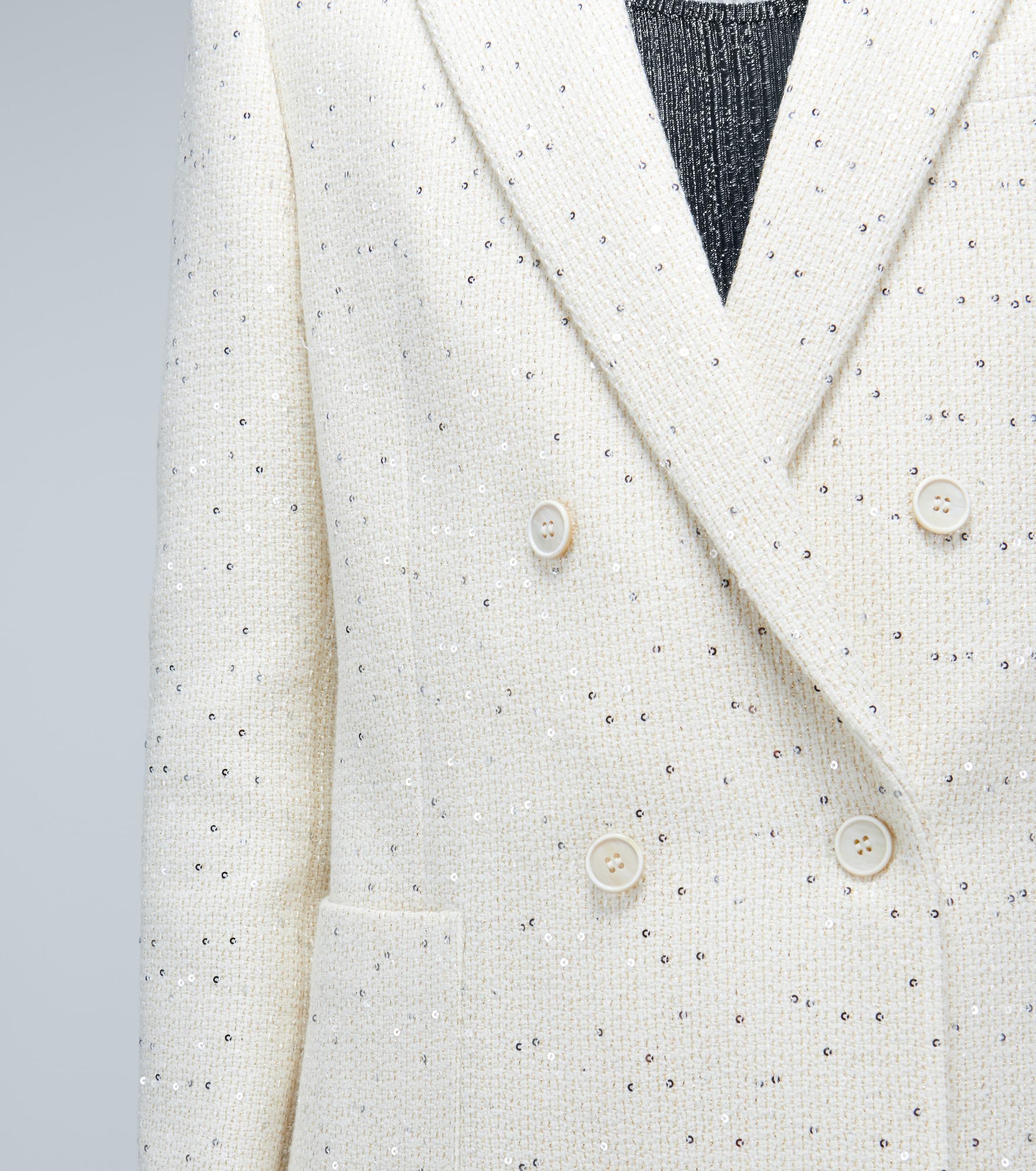 Saint Laurent Doublebreasted Sequin Tweed Blazer in White for Men Lyst