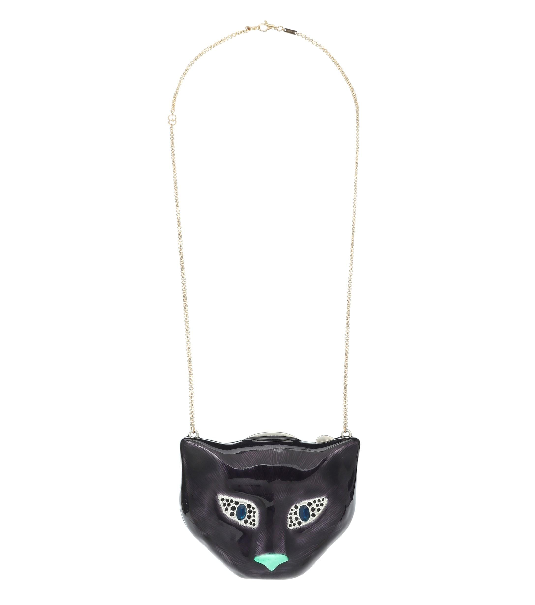 Lyst Gucci Cat Locket Necklace in Black