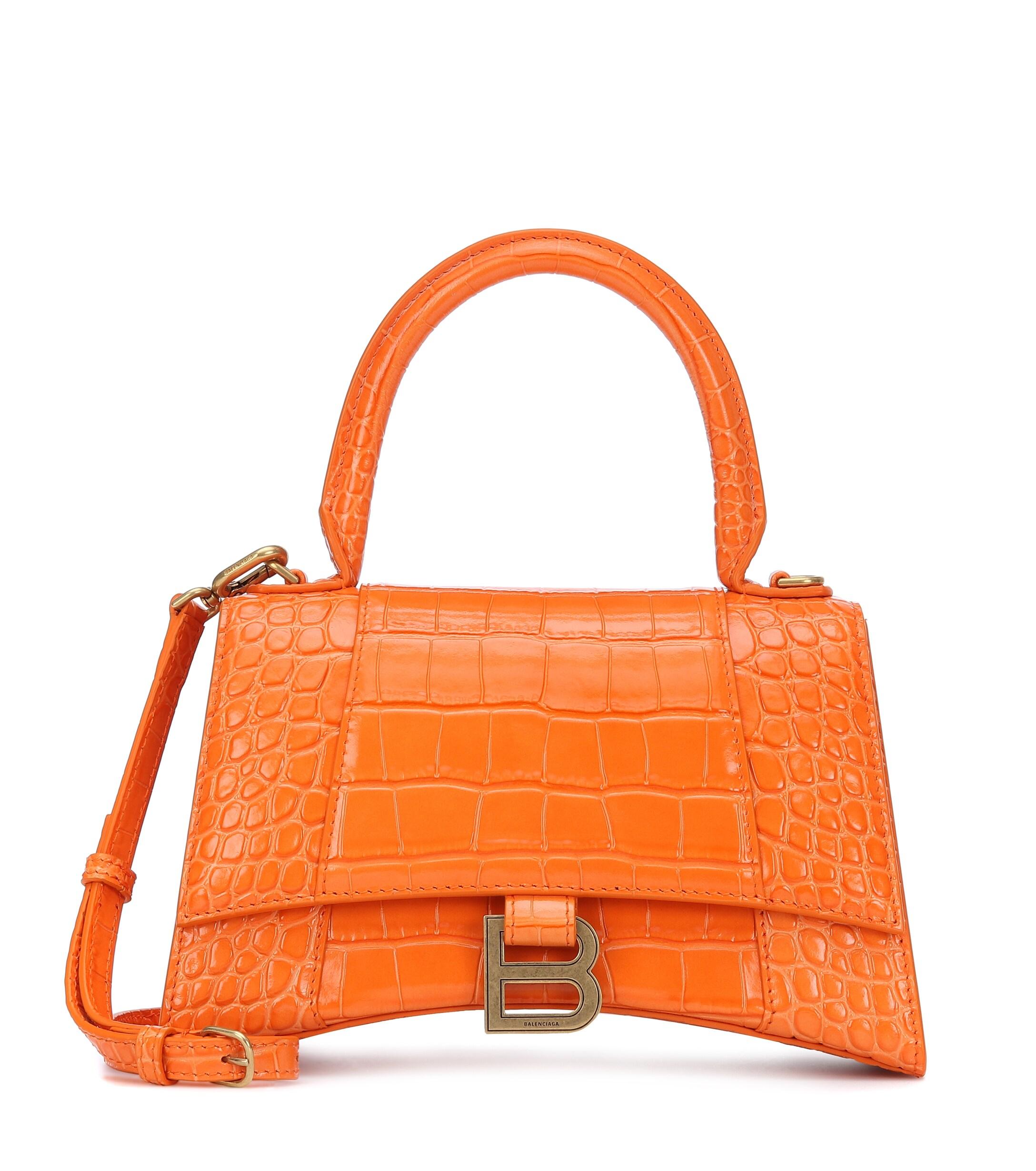 Balenciaga Hourglass Mini Leather Top Handle Bag in Orange - Lyst
