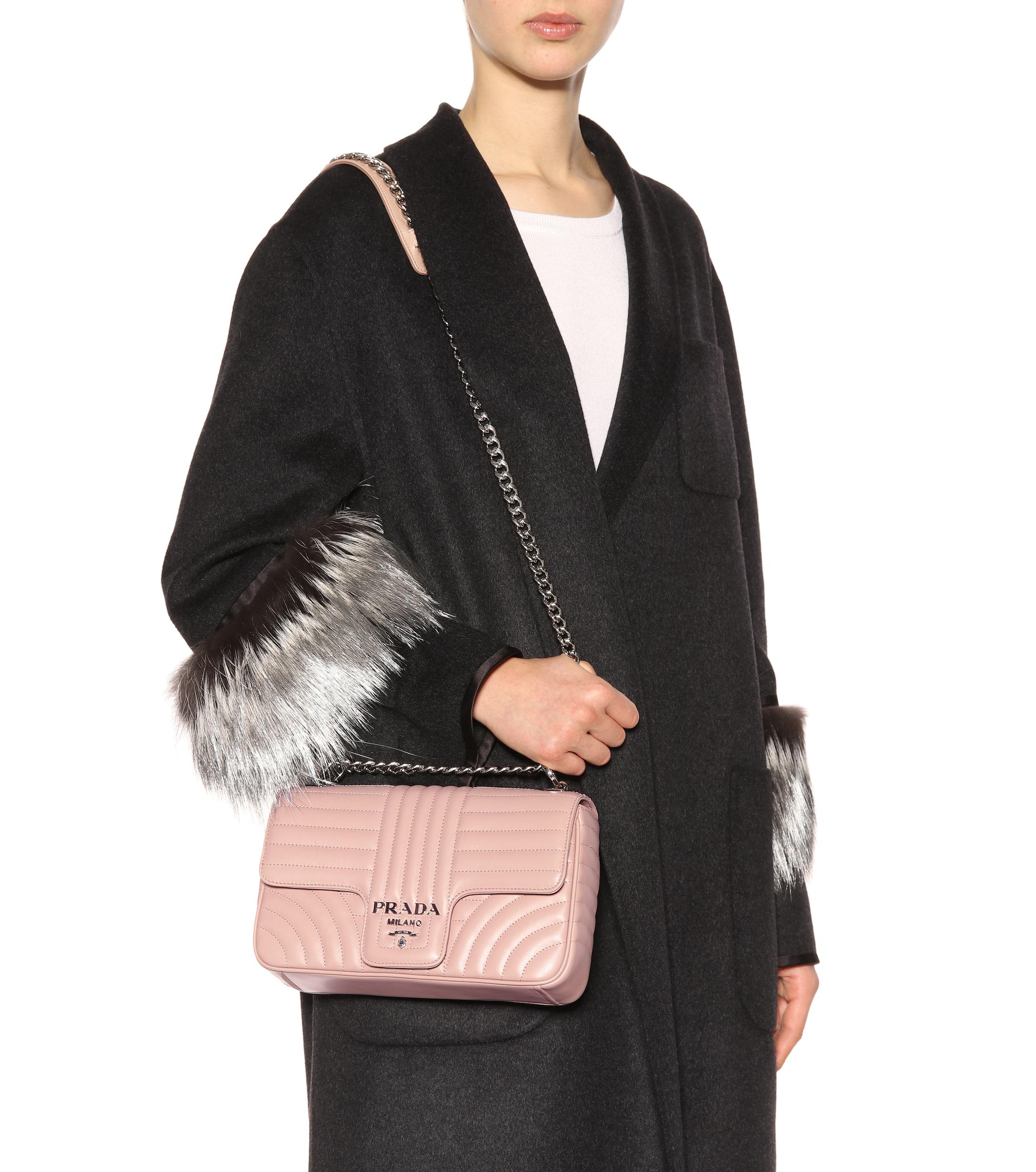 Prada Diagramme Medium Leather Shoulder Bag in Pink | Lyst Australia