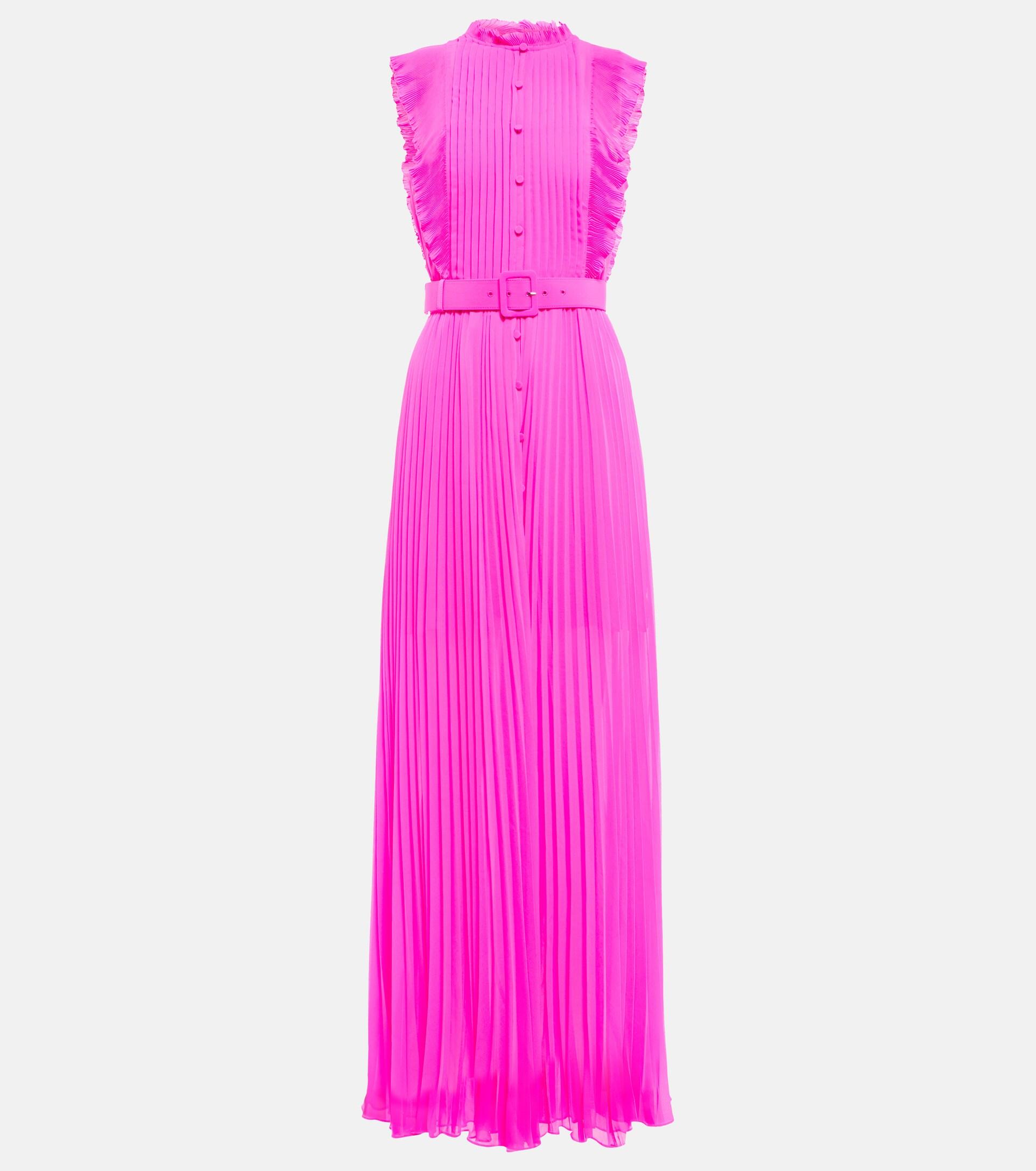Self-Portrait Belted Ruffle Maxi Dress in Pink | Lyst
