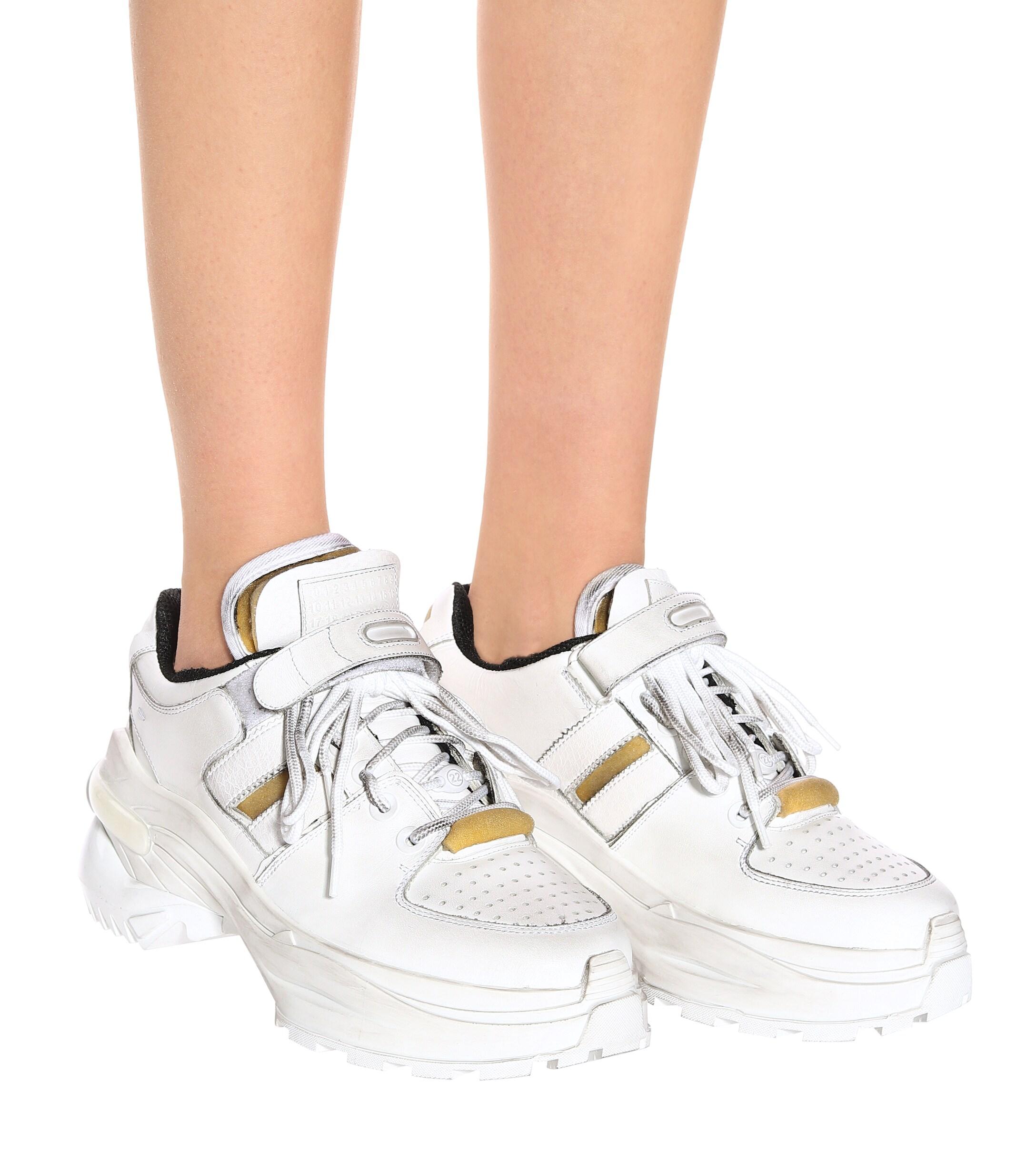 Maison Margiela Retro Fit Leather Sneakers in White | Lyst