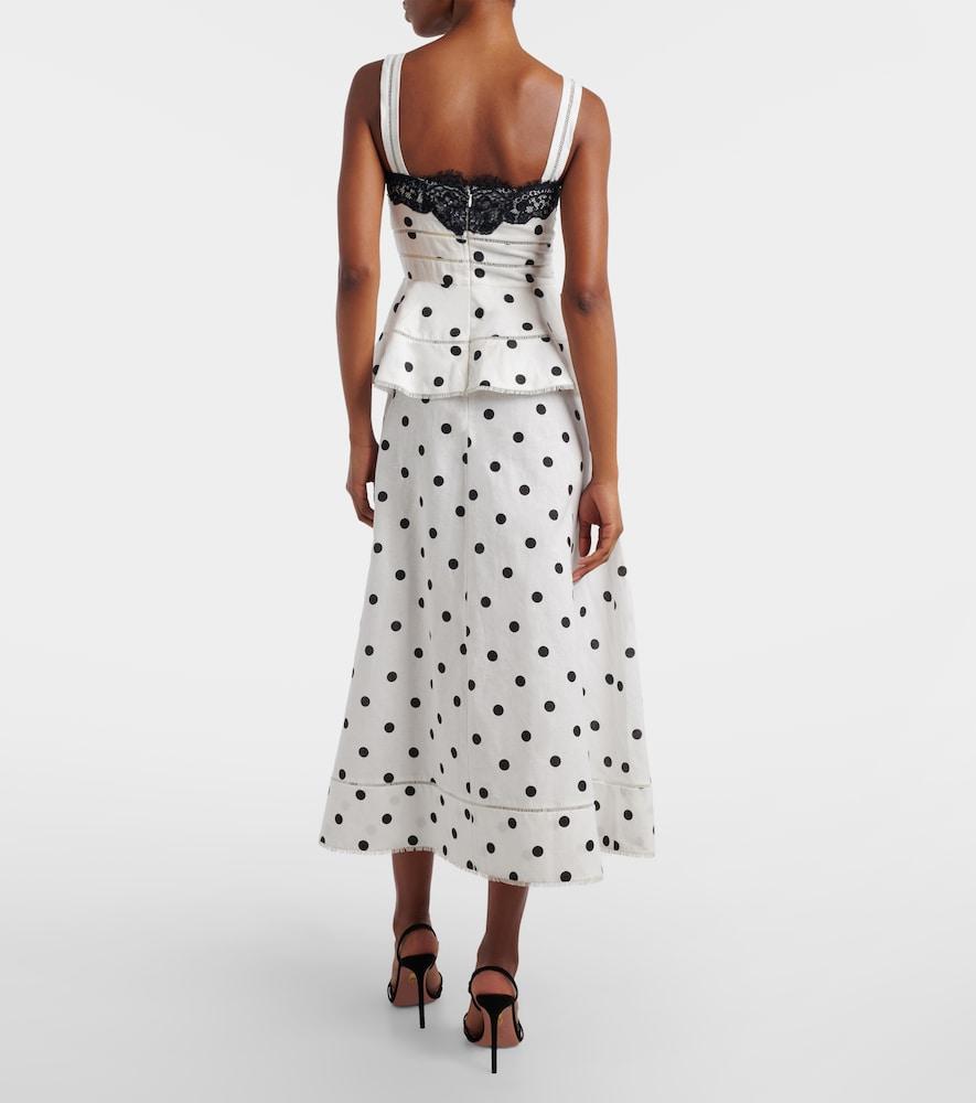 Self-Portrait Polka-Dot Linen And Cotton Midi Dress in White | Lyst