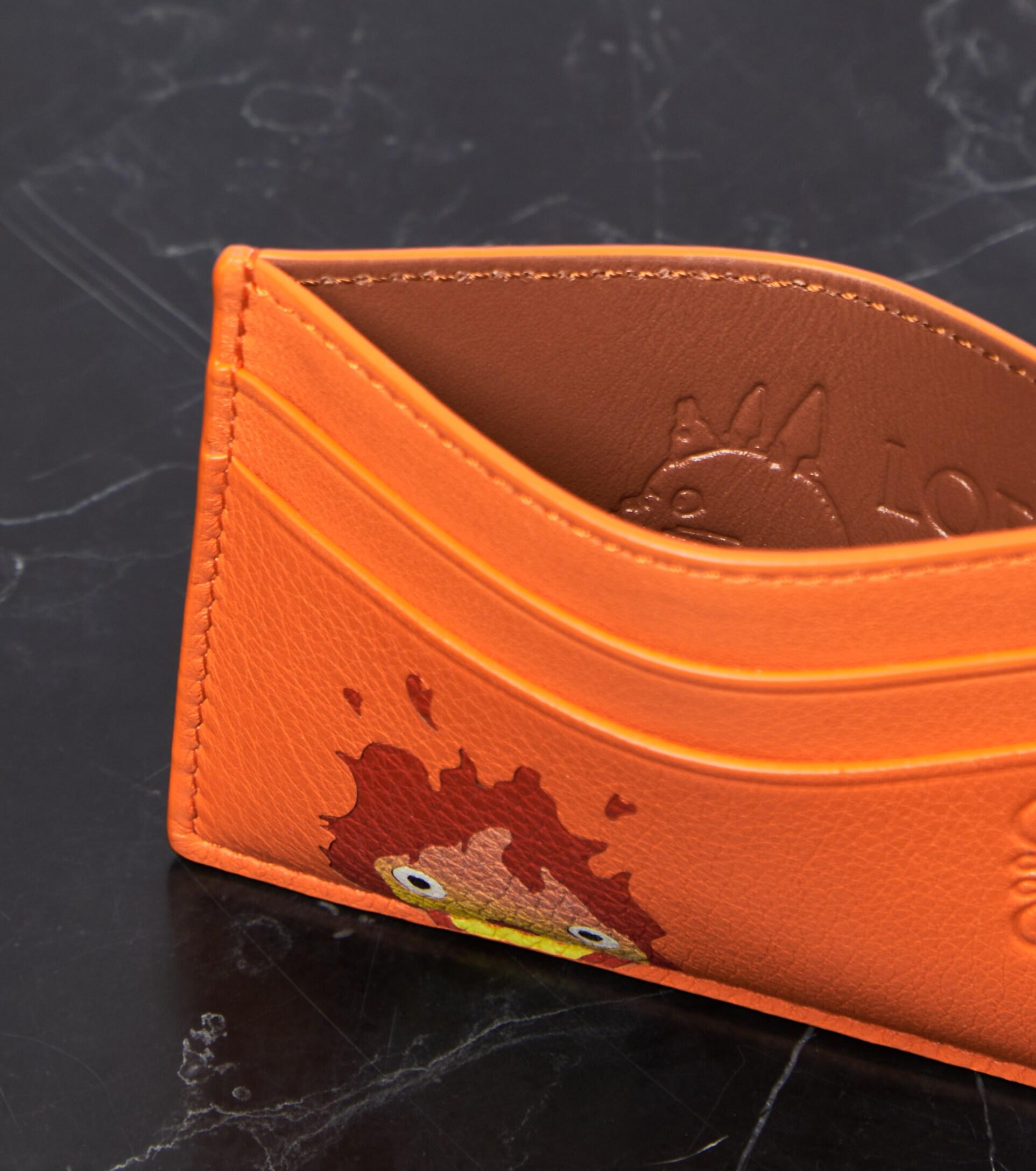 本物✤ ロエベ リネン カードケース レザー オレンジ 橙色 Loewe X Howl's Moving Castle Calcifer Leather Card Holder in
