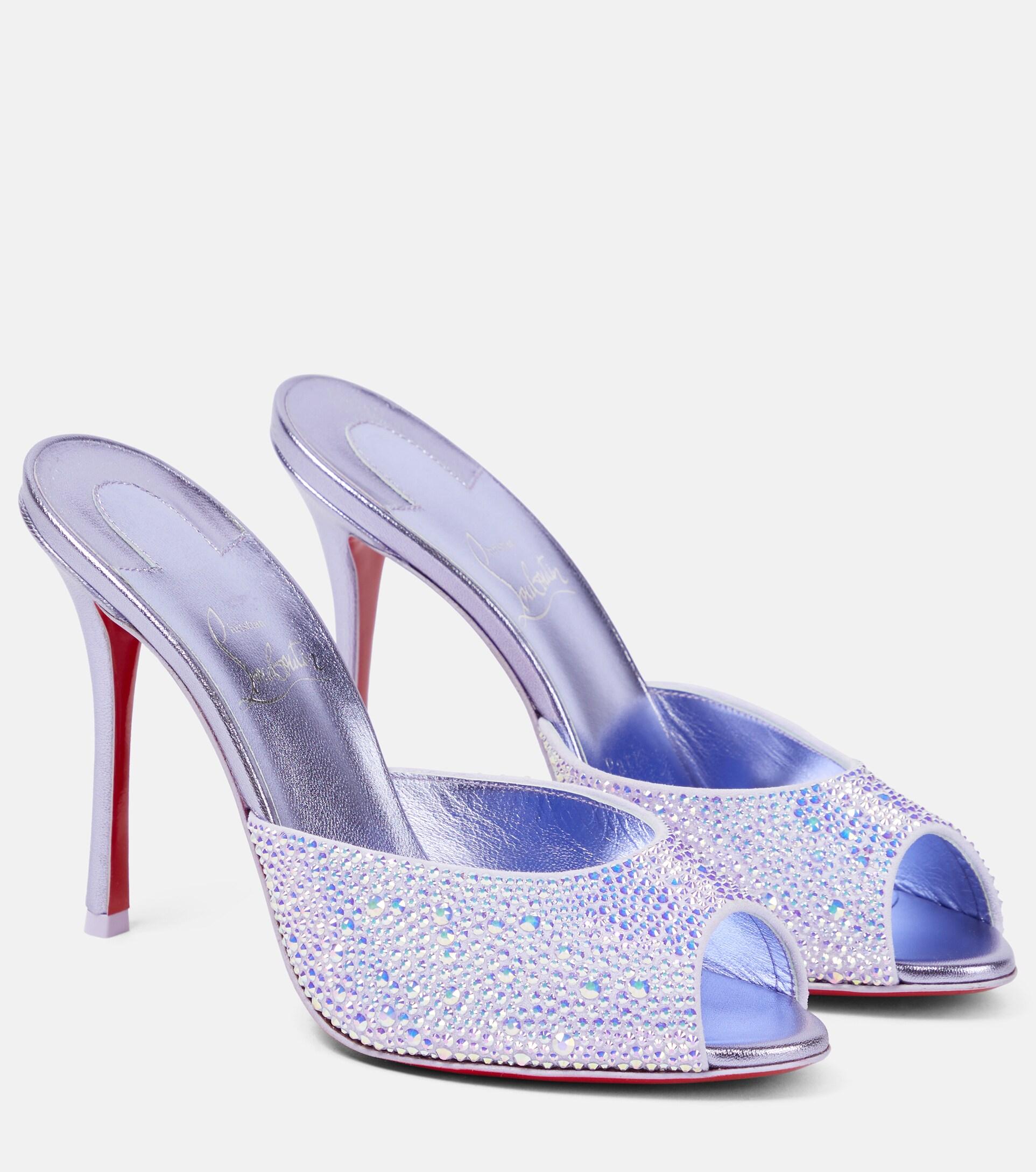 Christian Louboutin Dolly Crystal-embellished Leather Mules in ...