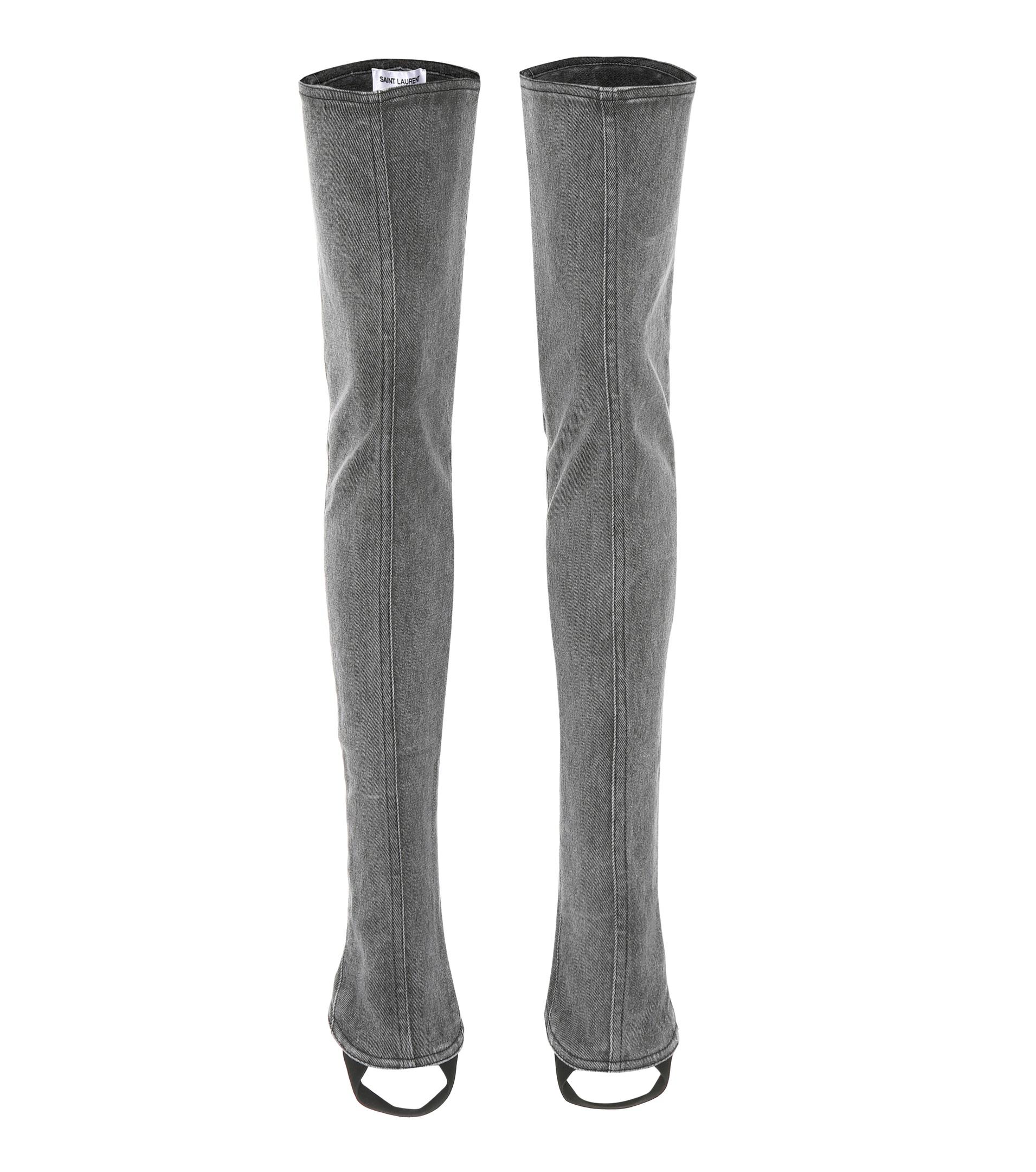 Saint Laurent Stirrup Denim Leg Warmers in Grey (Gray) - Lyst