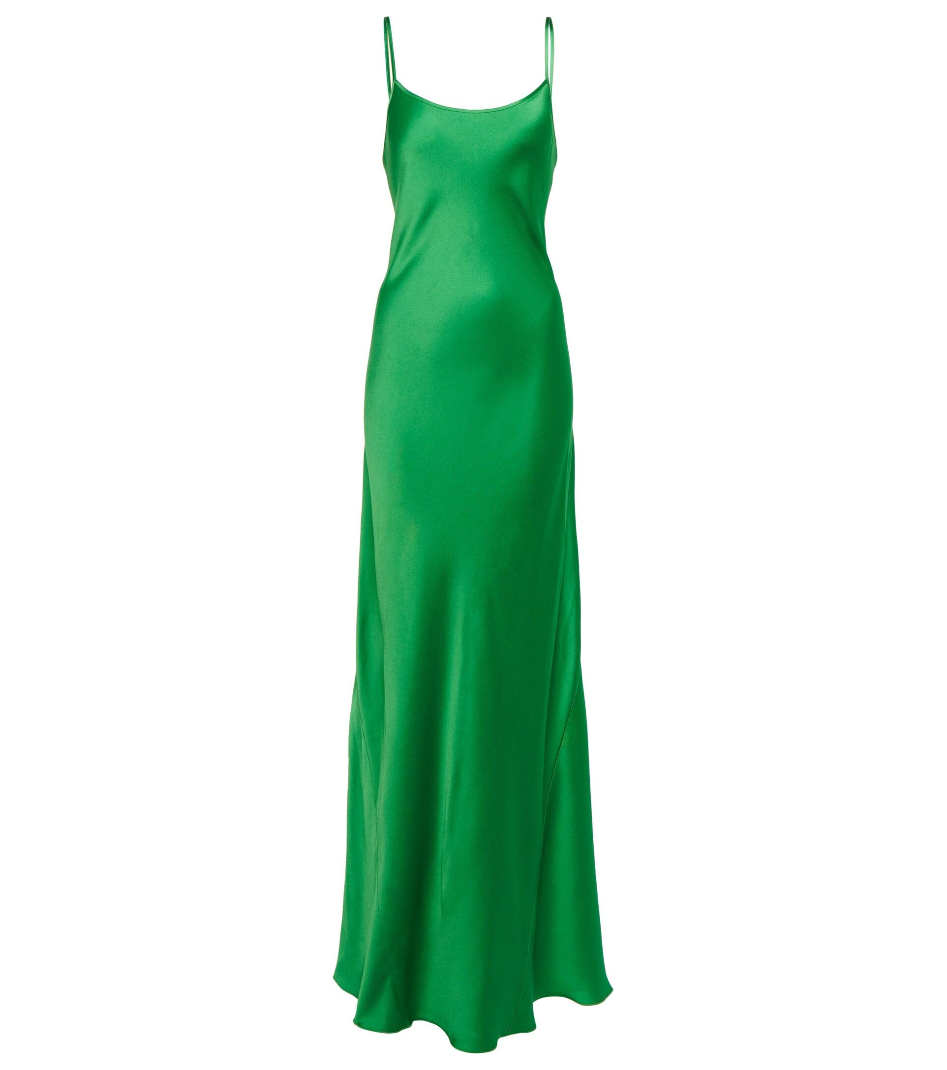 Victoria Beckham Satin Slip Maxi Dress in Green | Lyst