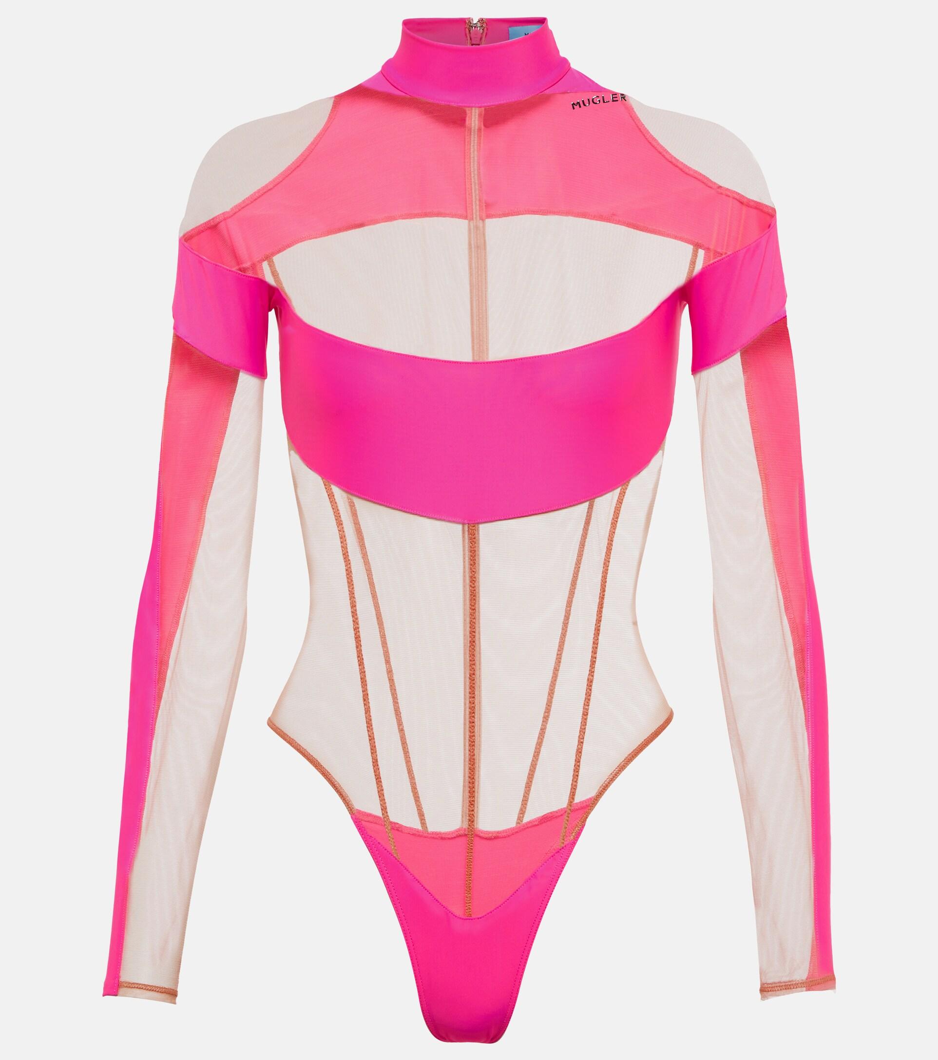 Mugler Paneled Bodysuit in Pink