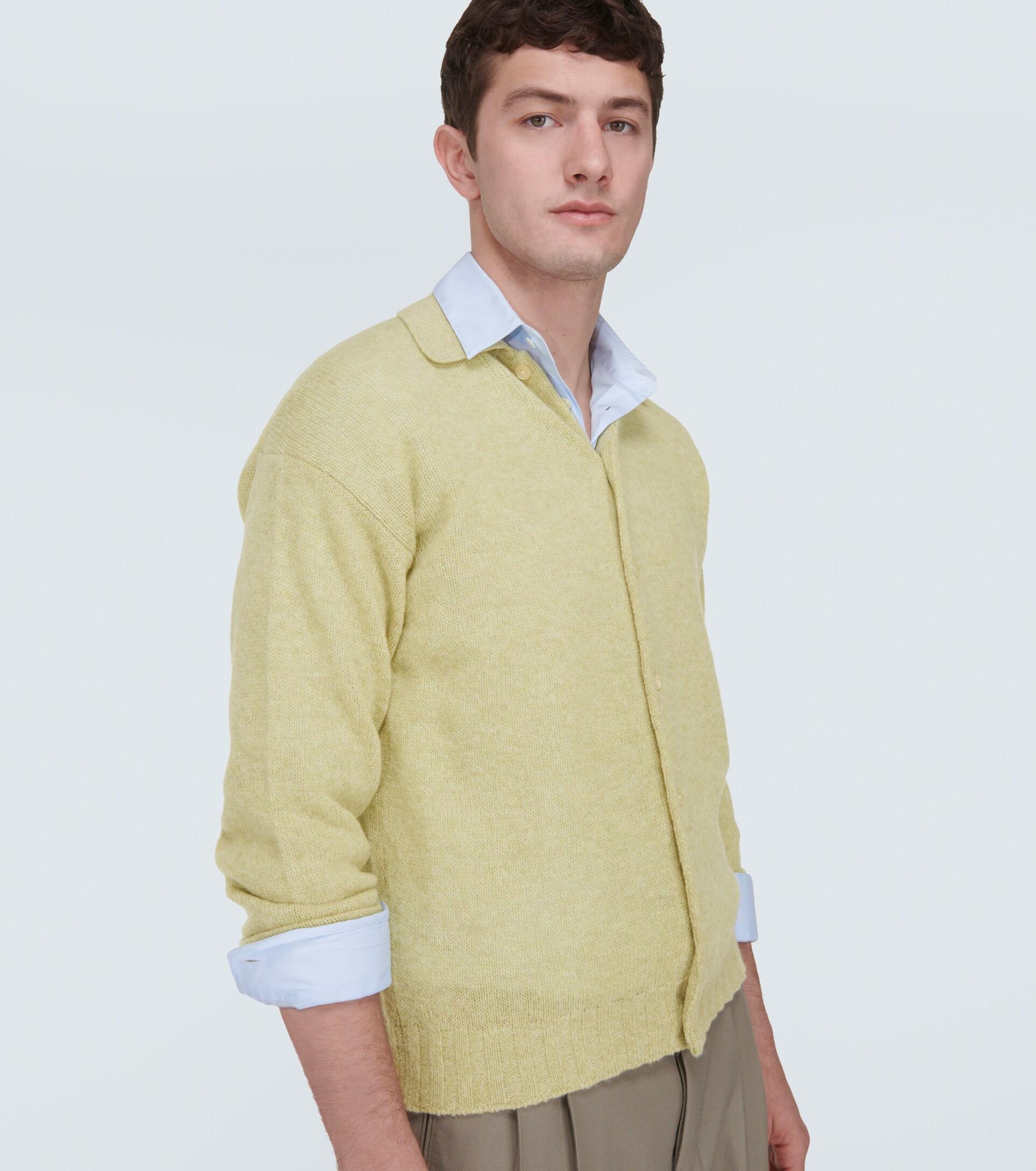 AURALEE Wool And Cashmere Cardigan in Yellow for Men | Lyst