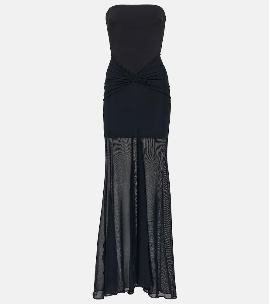 David Koma Tulle-trimmed Ruched Bustier Gown in Blue