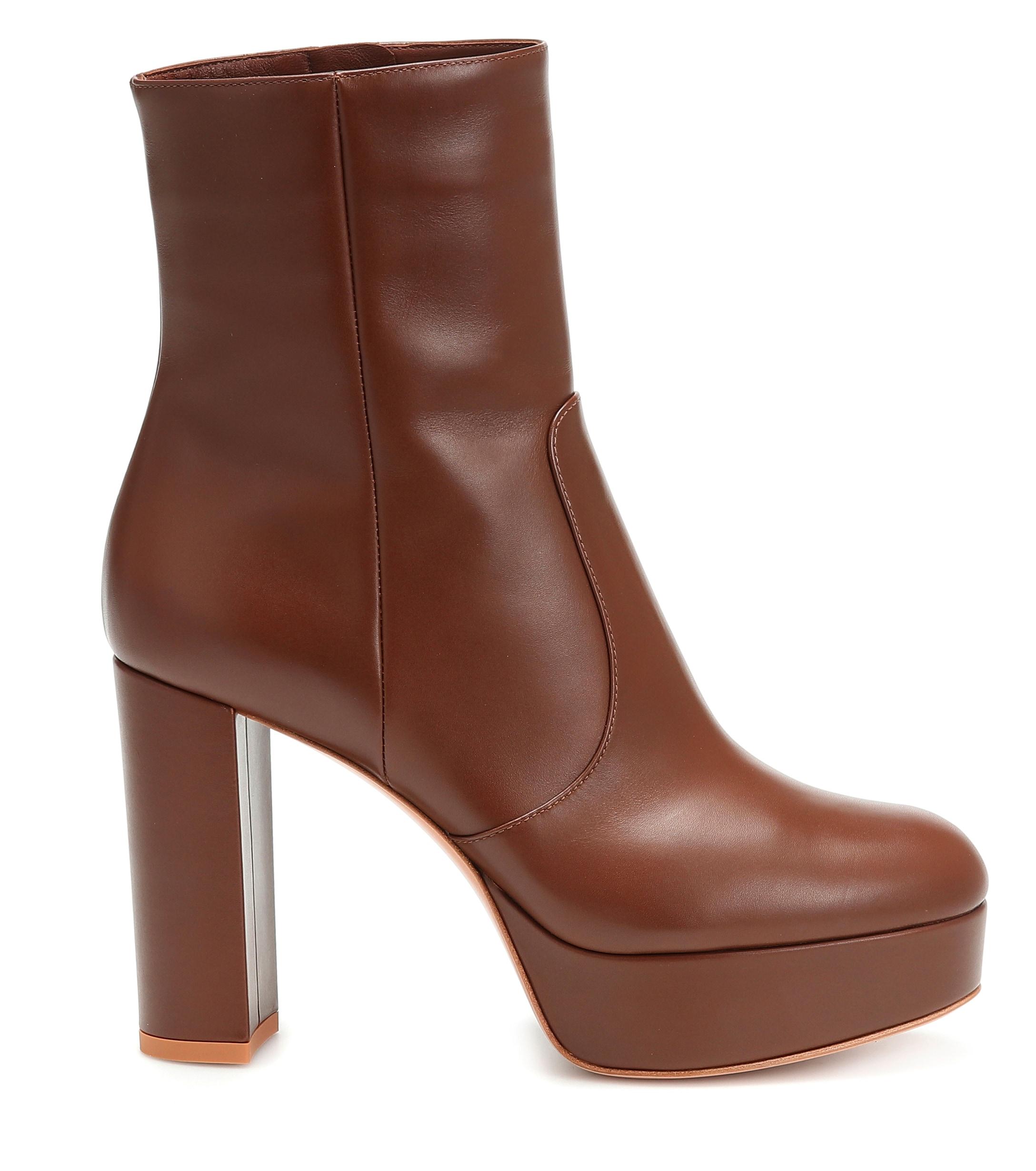 Gianvito Rossi Leather Plateau Ankle Boots in Brown - Lyst