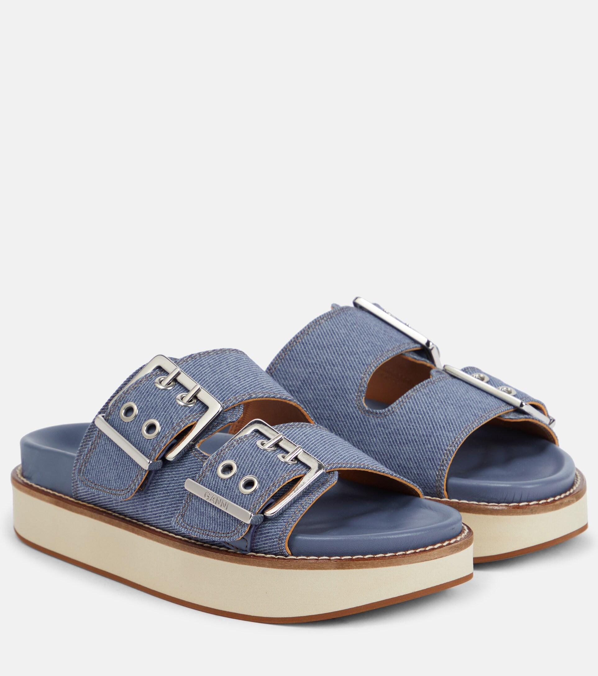 Ganni Denim Sandals in Blue Lyst