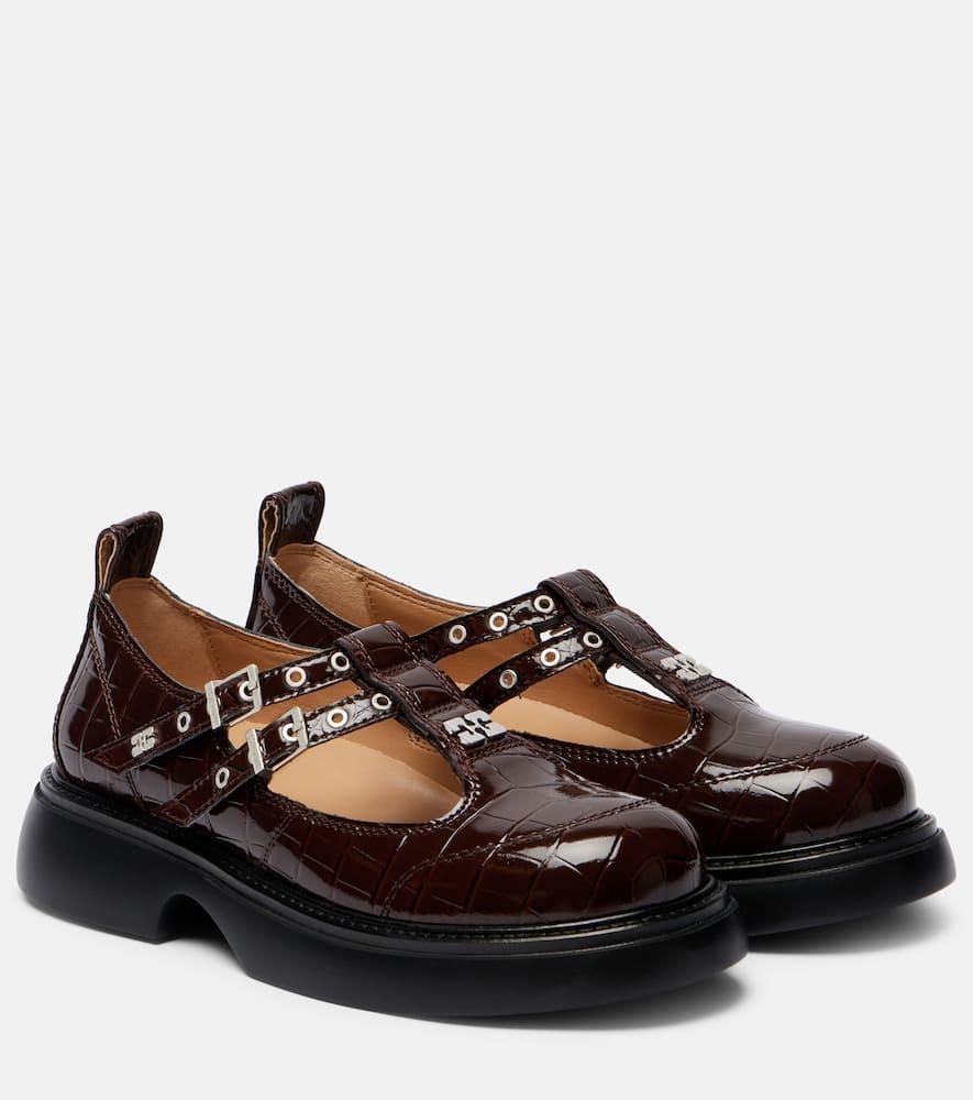 Ganni Croc-Effect Faux Leather Mary Jane Flats in Brown Lyst UK