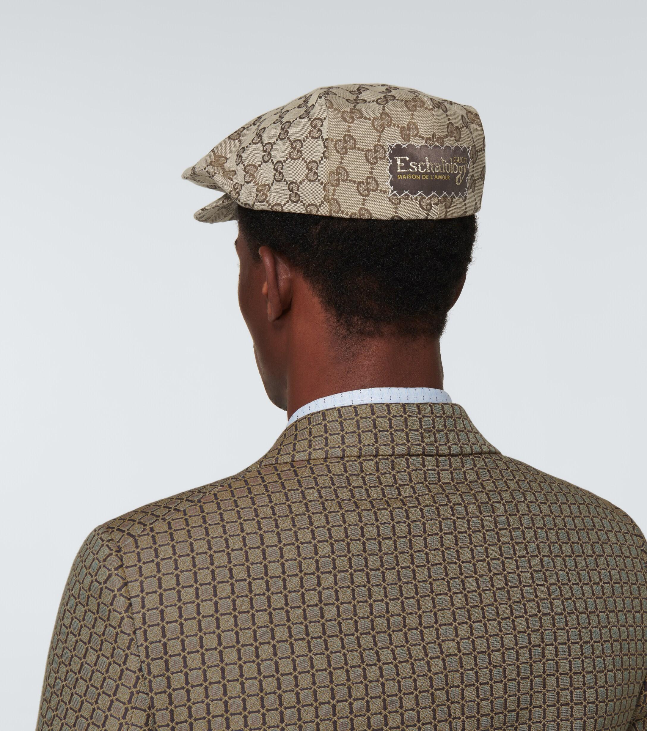 Gucci Synthetic GG Cotton Drill Flat Cap in Brown for Men | Lyst