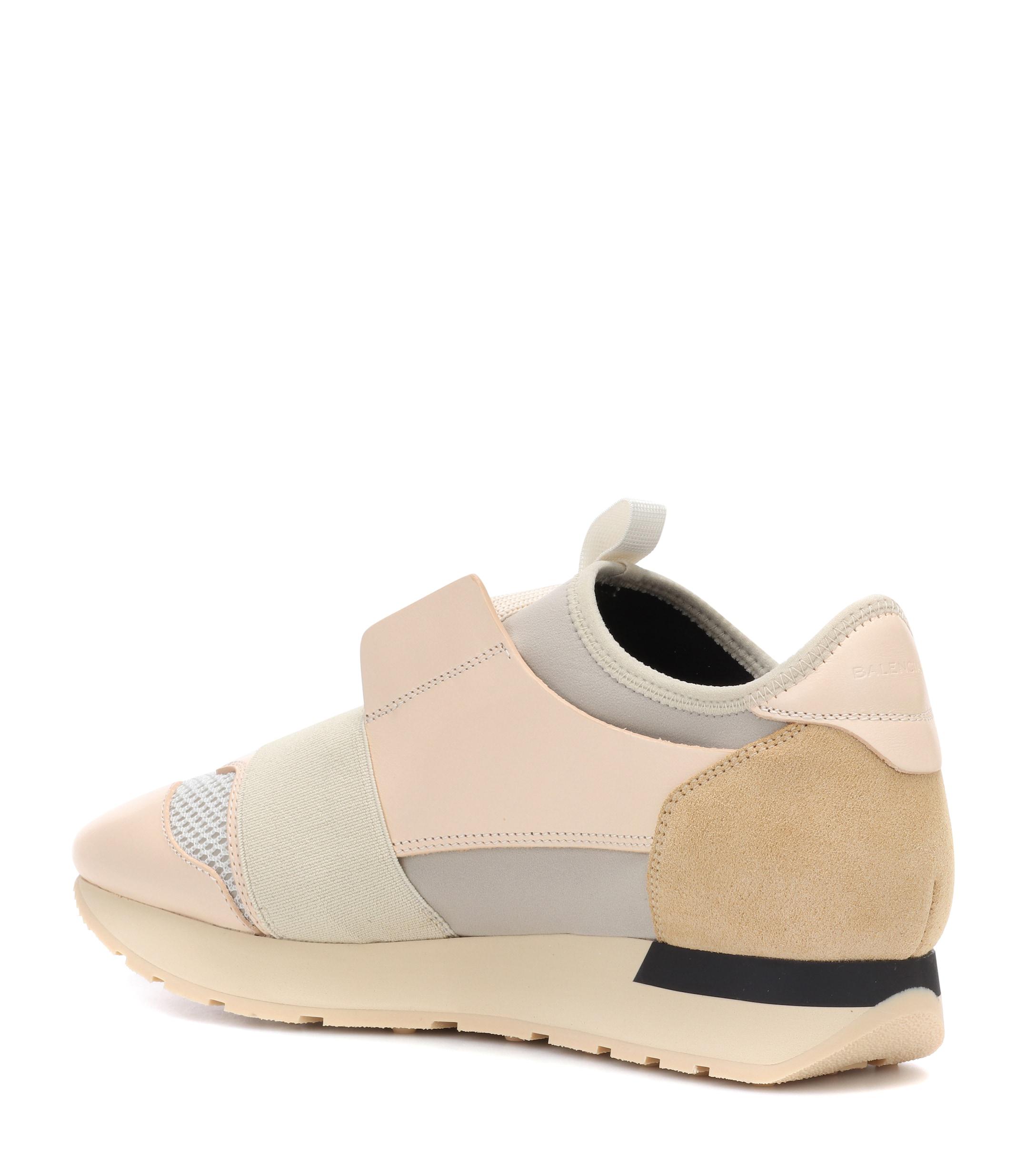 Balenciaga Race Runner Leather, Suede, Mesh And Neoprene Sneakers in Beige  (Natural) - Lyst