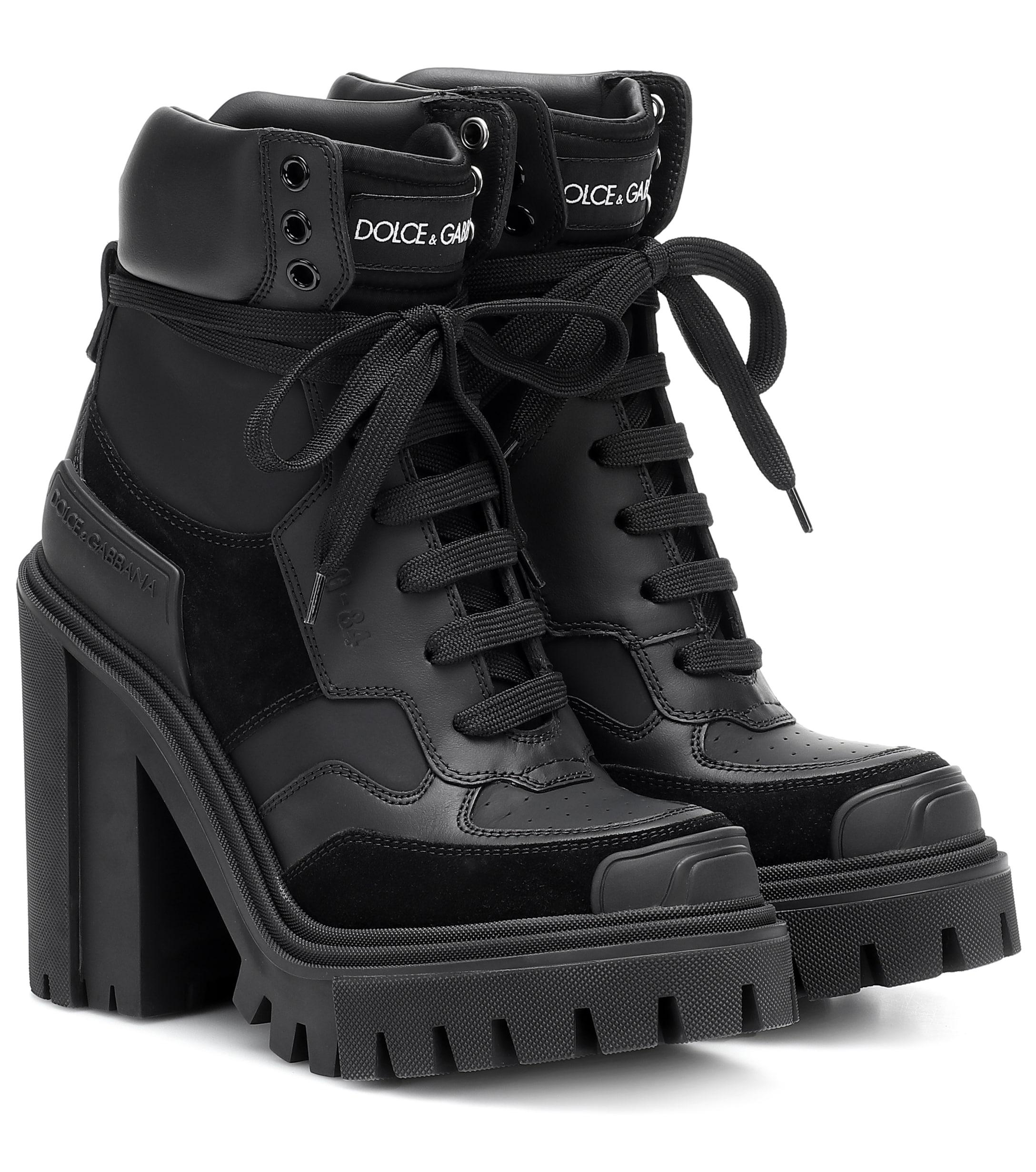 Dolce & Gabbana Trekking Leather Ankle Boots in Black | Lyst