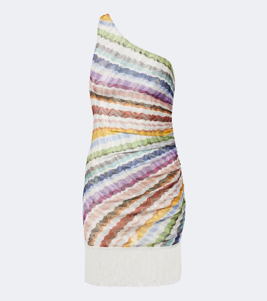 missoni one shoulder fringe dress Missoni One-Shoulder Fringed Tulle Mini Dress In Blue - 50% Off