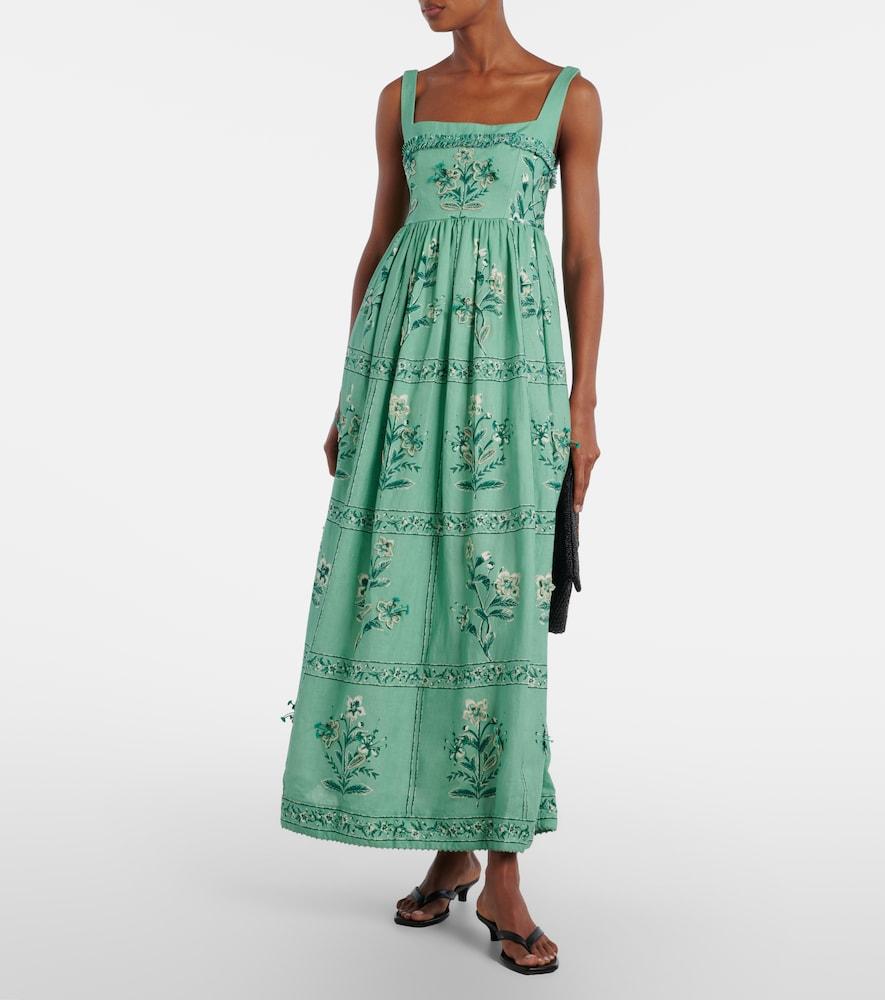 green agua bendita dress Mustard Floral Midi Dress S