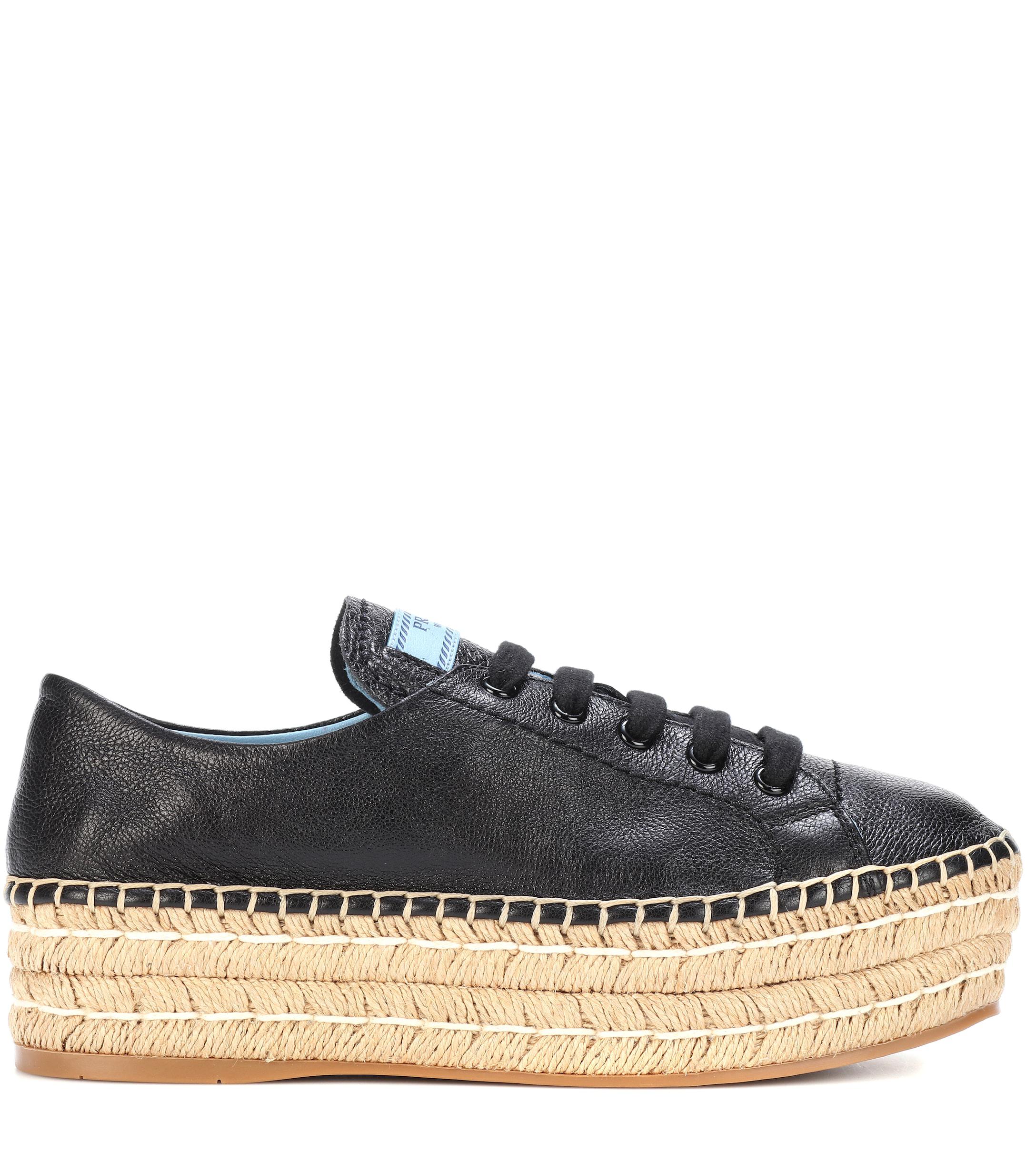 Prada Platform Leather Sneakers in Nero (Black) - Lyst